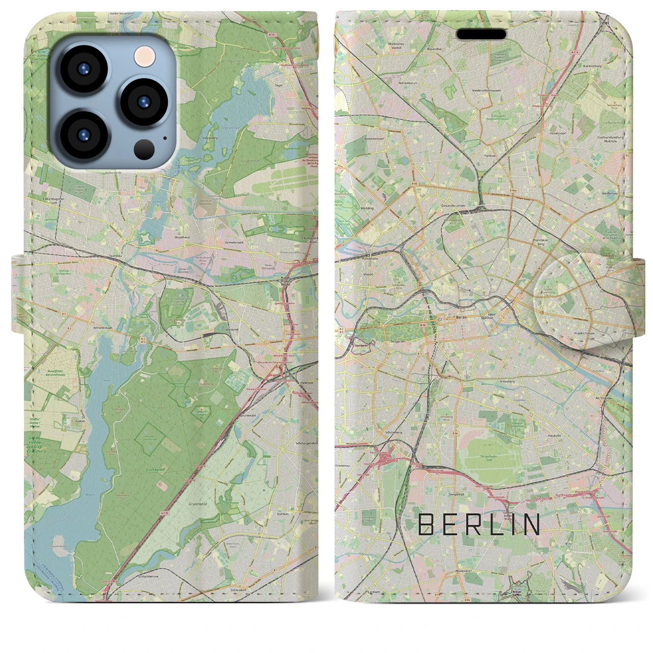 【ベルリン(ドイツ)】地図柄iPhoneケース(手帳タイプ)ナチュラル・iPhone 13 Pro Max 用