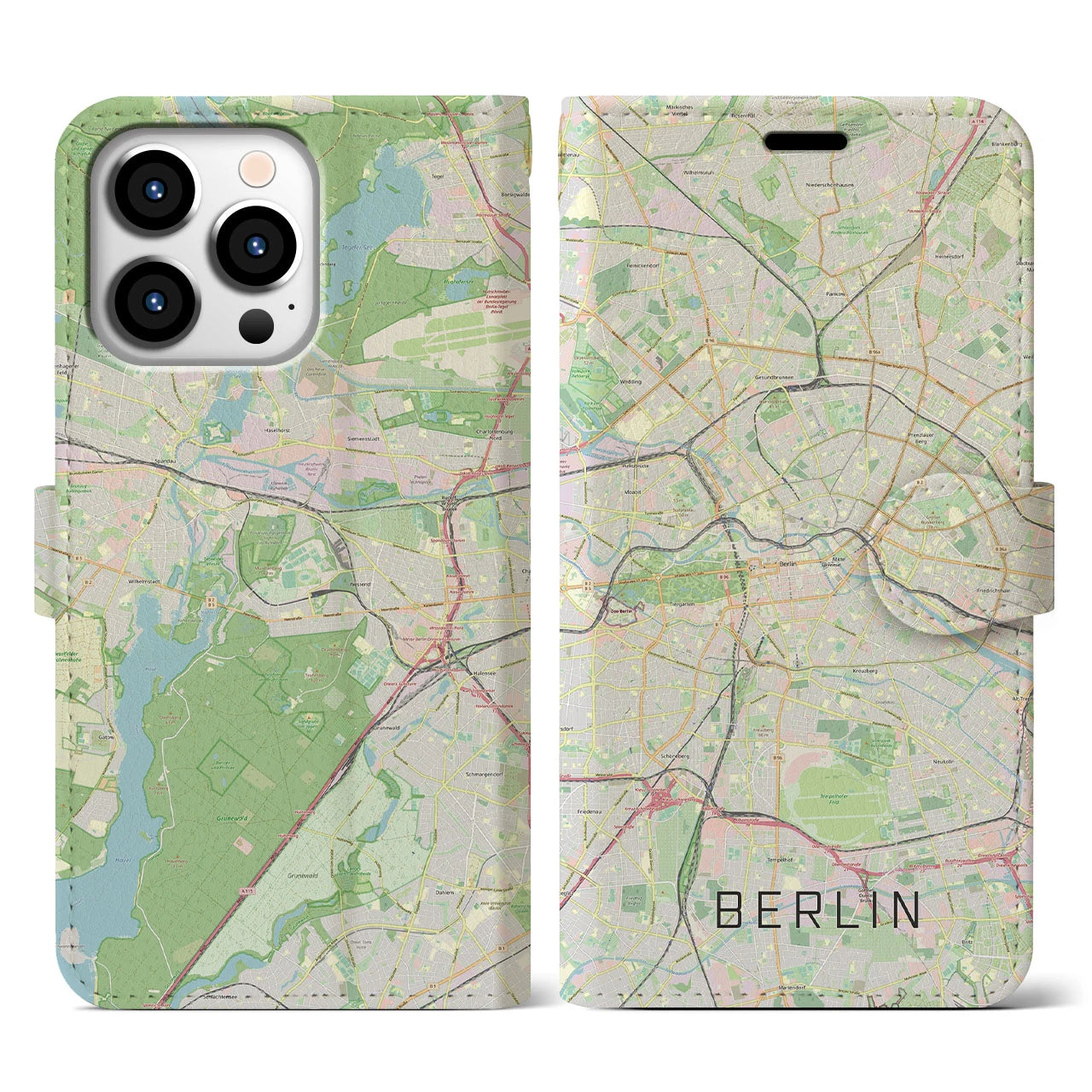 【ベルリン(ドイツ)】地図柄iPhoneケース(手帳タイプ)ナチュラル・iPhone 13 Pro 用