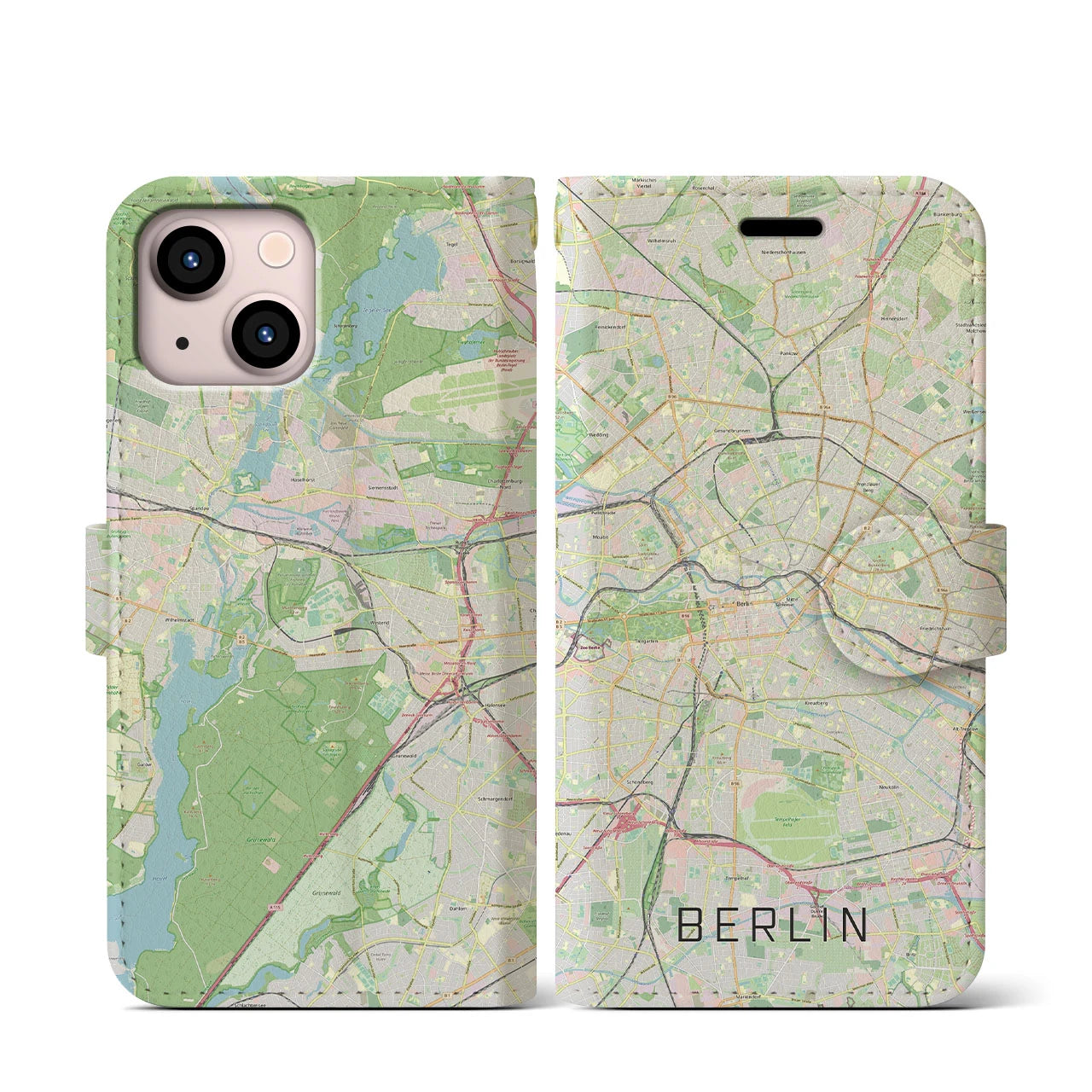 【ベルリン(ドイツ)】地図柄iPhoneケース(手帳タイプ)ナチュラル・iPhone 13 mini 用
