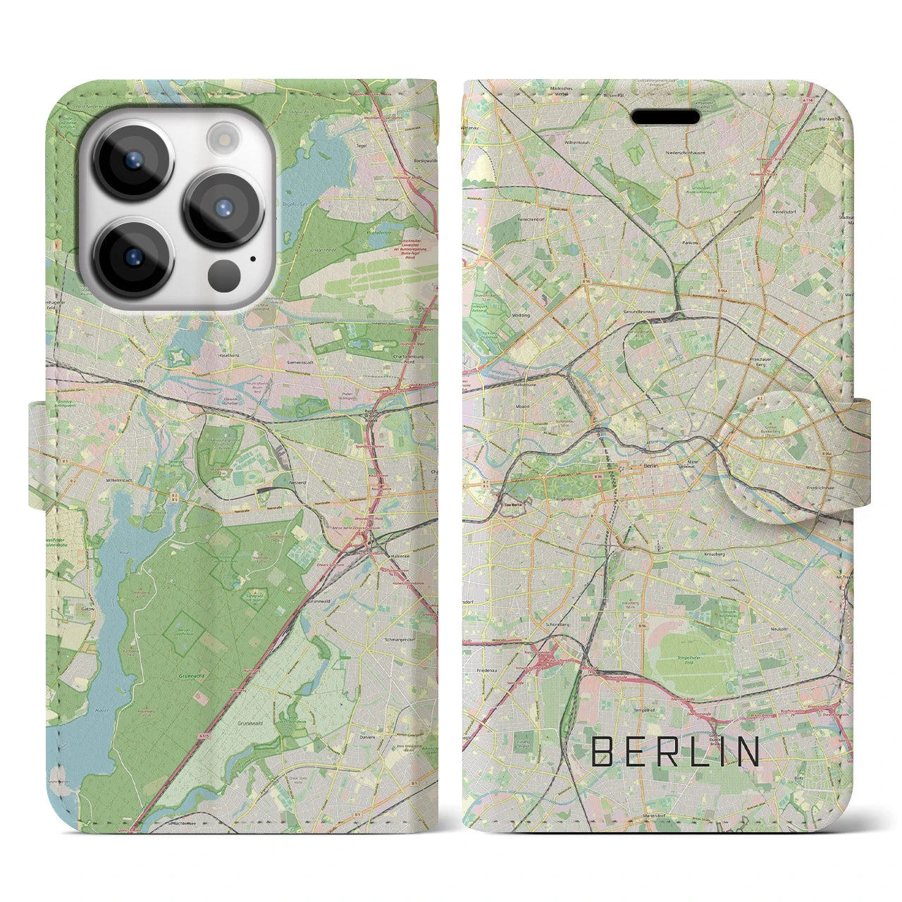 【ベルリン(ドイツ)】地図柄iPhoneケース(手帳タイプ)ナチュラル・iPhone 14 Pro 用