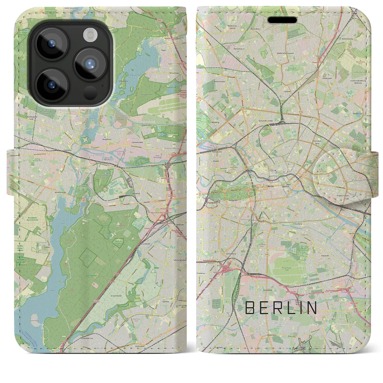 【ベルリン(ドイツ)】地図柄iPhoneケース(手帳タイプ)ナチュラル・iPhone 15 Pro Max 用