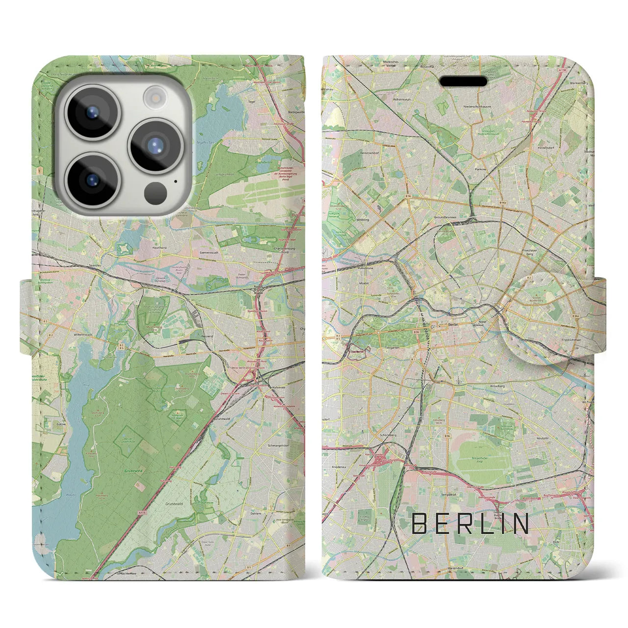 【ベルリン(ドイツ)】地図柄iPhoneケース(手帳タイプ)ナチュラル・iPhone 15 Pro 用