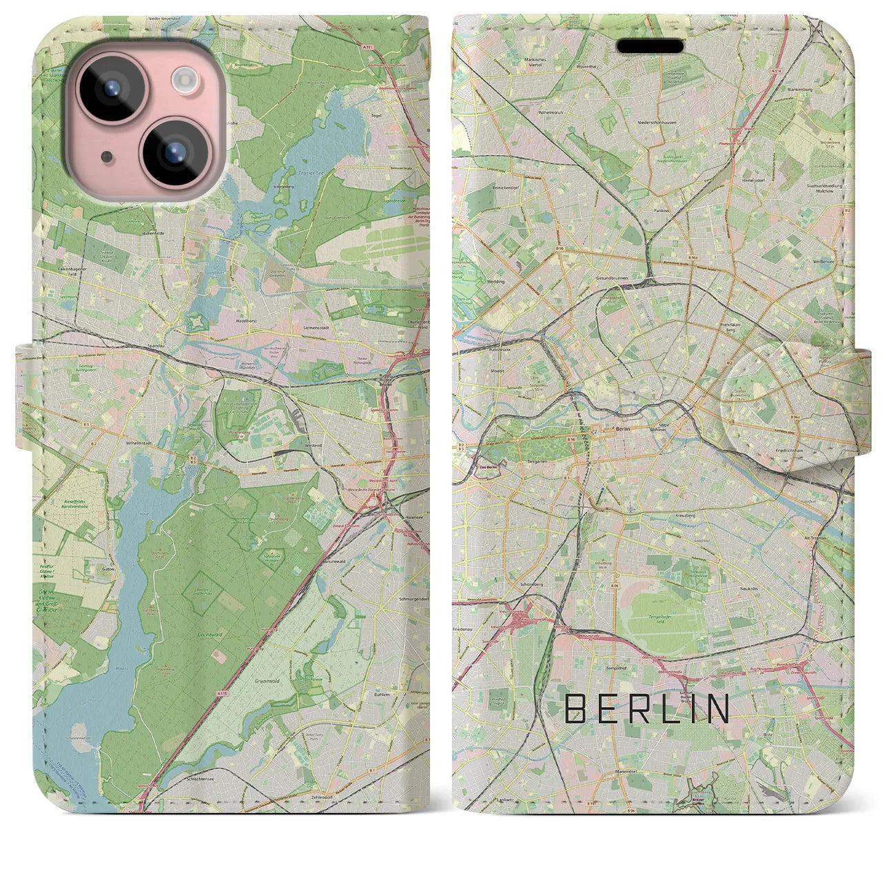 【ベルリン(ドイツ)】地図柄iPhoneケース(手帳タイプ)ナチュラル・iPhone 15 Plus 用