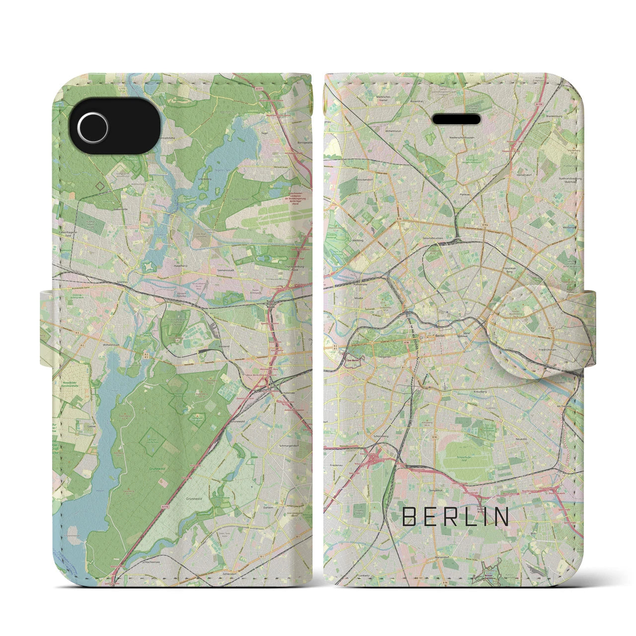【ベルリン(ドイツ)】地図柄iPhoneケース(手帳タイプ)ナチュラル・iPhone SE(第3 / 第2世代) / 8 / 7 / 6s / 6 用
