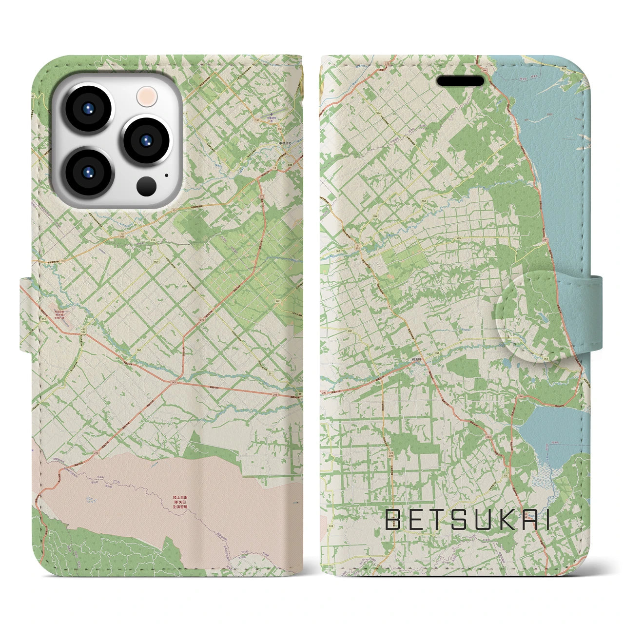 【別海(北海道)】地図柄iPhoneケース(手帳タイプ)ナチュラル・iPhone 13 Pro 用