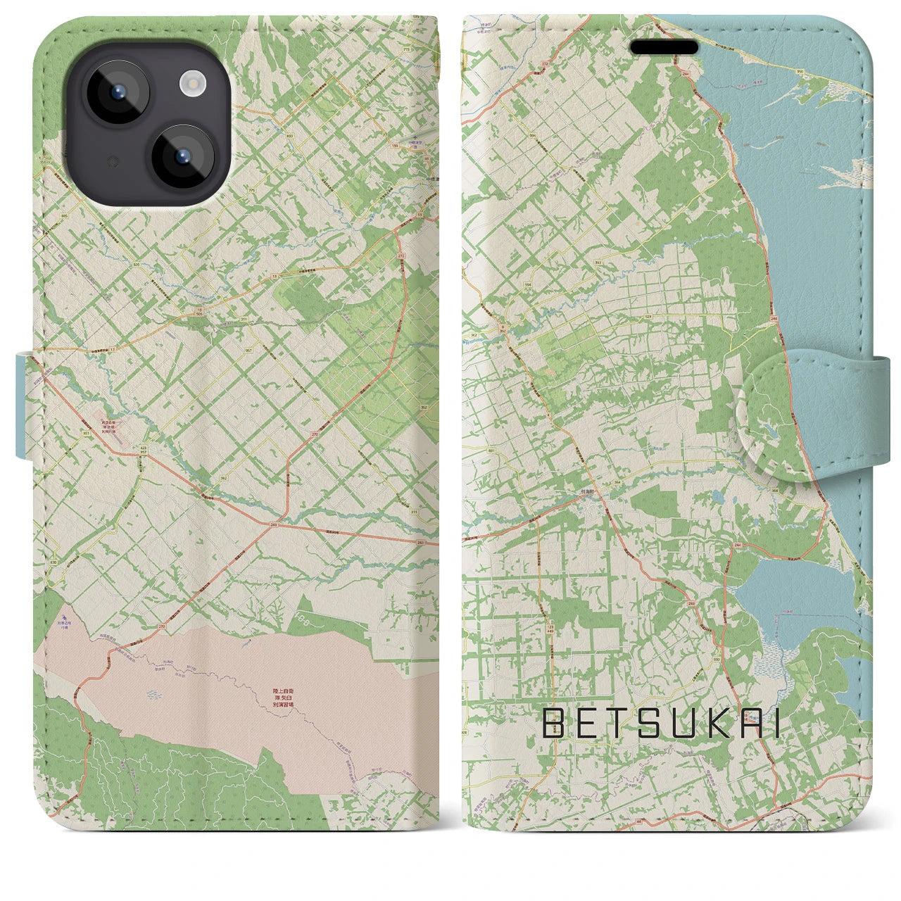 【別海(北海道)】地図柄iPhoneケース(手帳タイプ)ナチュラル・iPhone 14 Plus 用