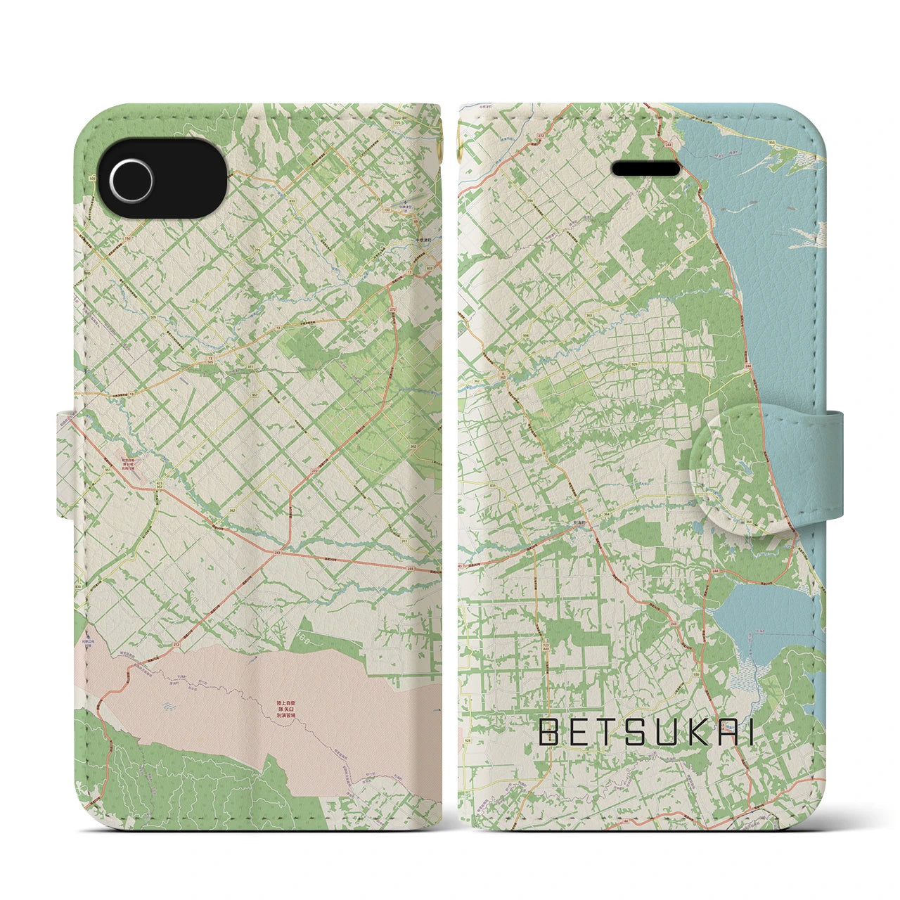 【別海(北海道)】地図柄iPhoneケース(手帳タイプ)ナチュラル・iPhone SE(第3 / 第2世代) / 8 / 7 / 6s / 6 用