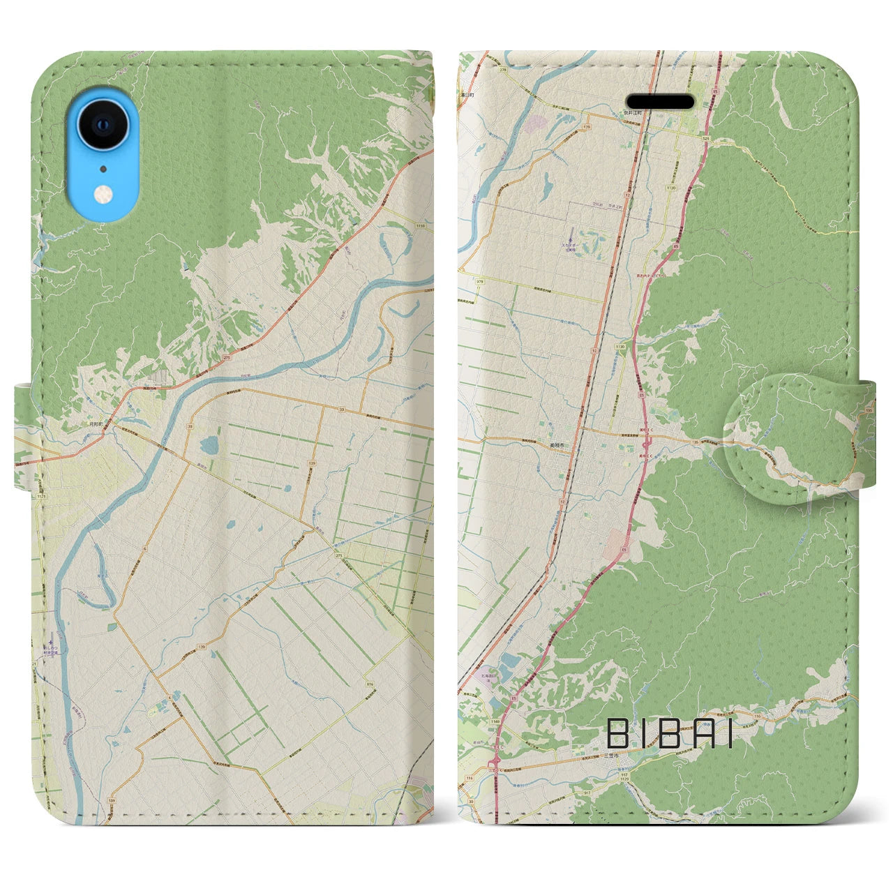 【美唄(北海道)】地図柄iPhoneケース(手帳タイプ)ナチュラル・iPhone XR 用