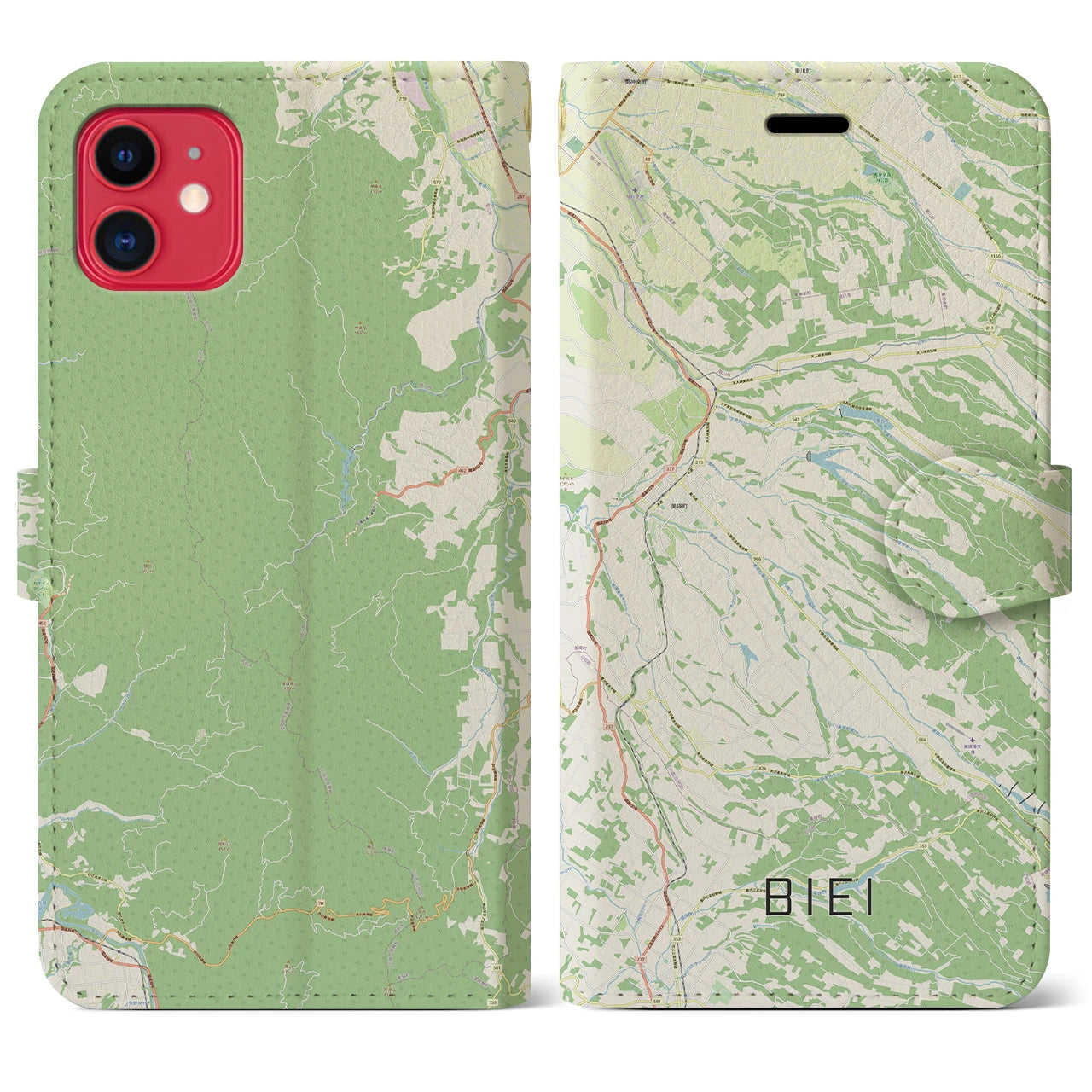 【美瑛(北海道)】地図柄iPhoneケース(手帳タイプ)ナチュラル・iPhone 11 用