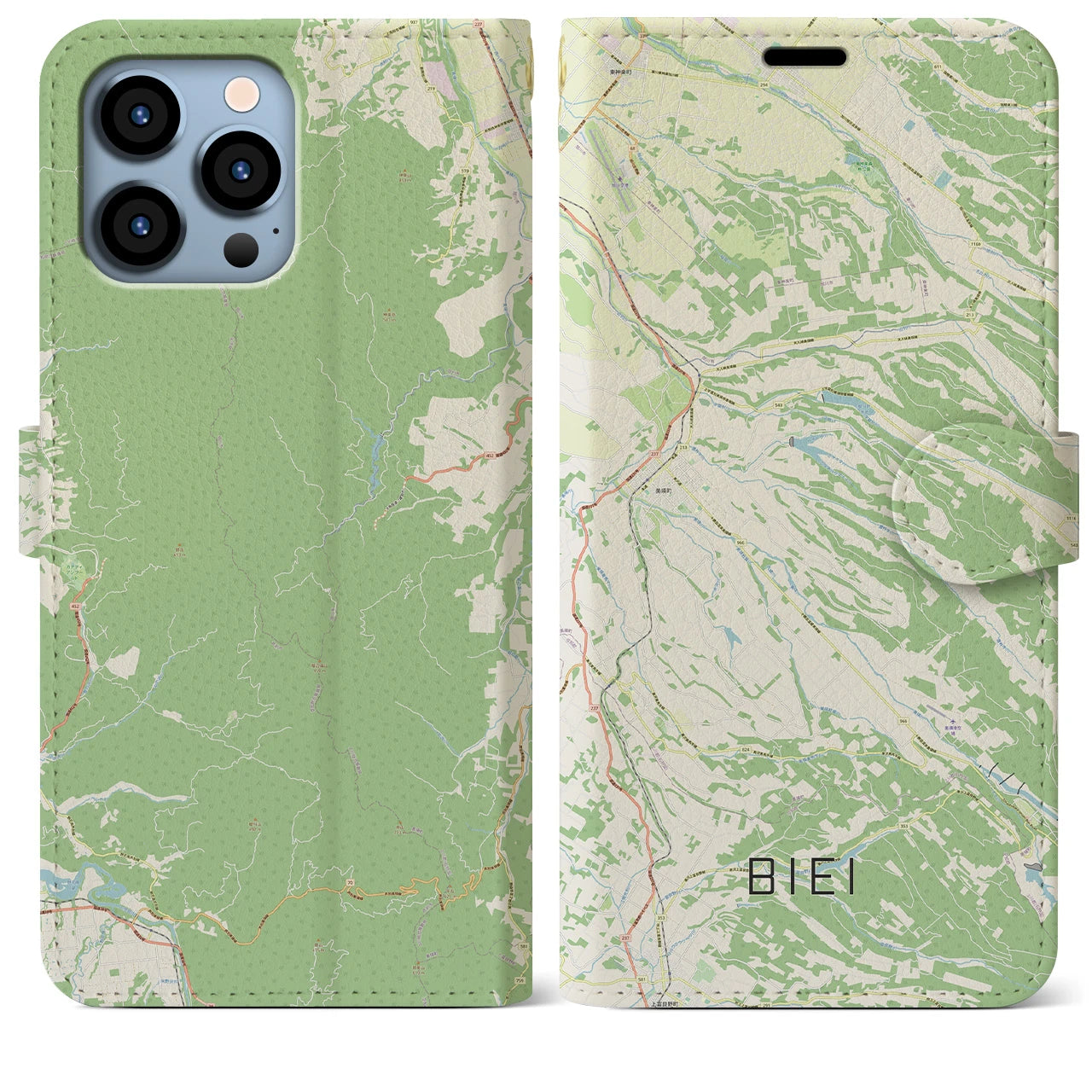 【美瑛(北海道)】地図柄iPhoneケース(手帳タイプ)ナチュラル・iPhone 13 Pro Max 用