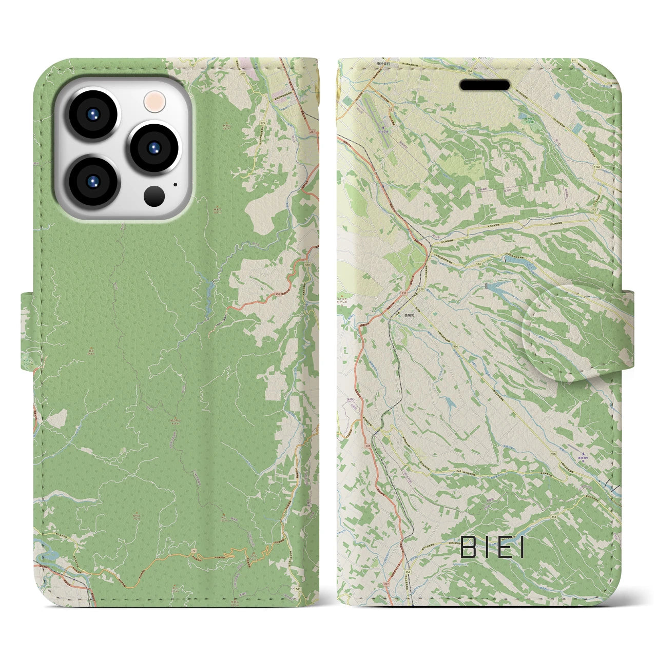 【美瑛(北海道)】地図柄iPhoneケース(手帳タイプ)ナチュラル・iPhone 13 Pro 用