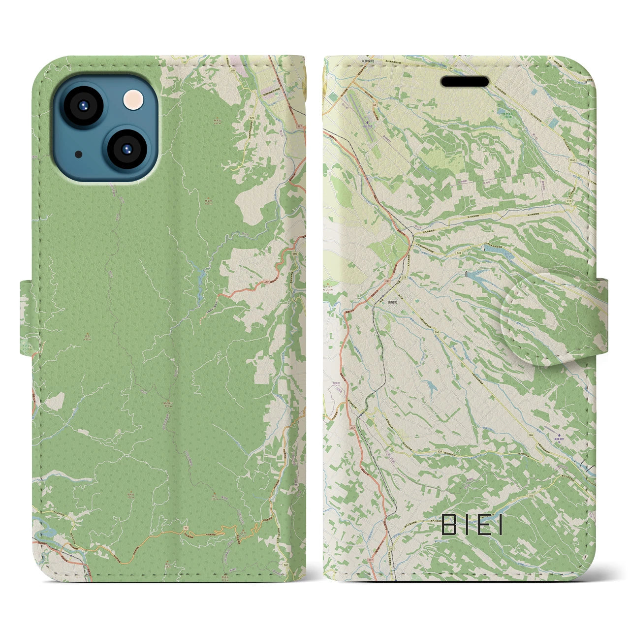 【美瑛(北海道)】地図柄iPhoneケース(手帳タイプ)ナチュラル・iPhone 13 用