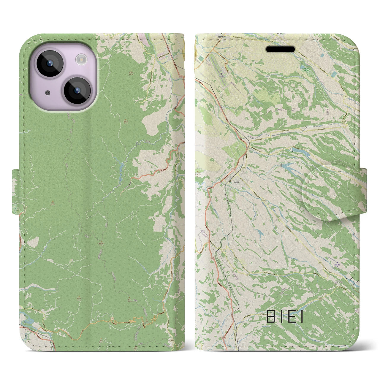 【美瑛(北海道)】地図柄iPhoneケース(手帳タイプ)ナチュラル・iPhone 14 用