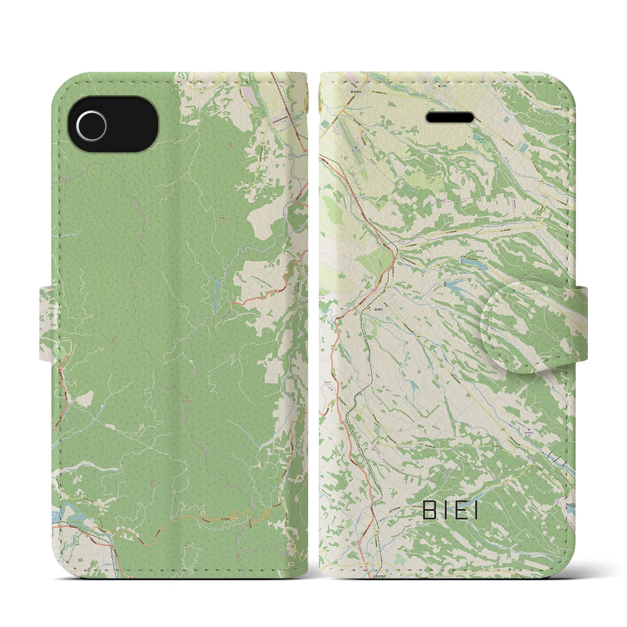 【美瑛(北海道)】地図柄iPhoneケース(手帳タイプ)ナチュラル・iPhone SE(第3 / 第2世代) / 8 / 7 / 6s / 6 用