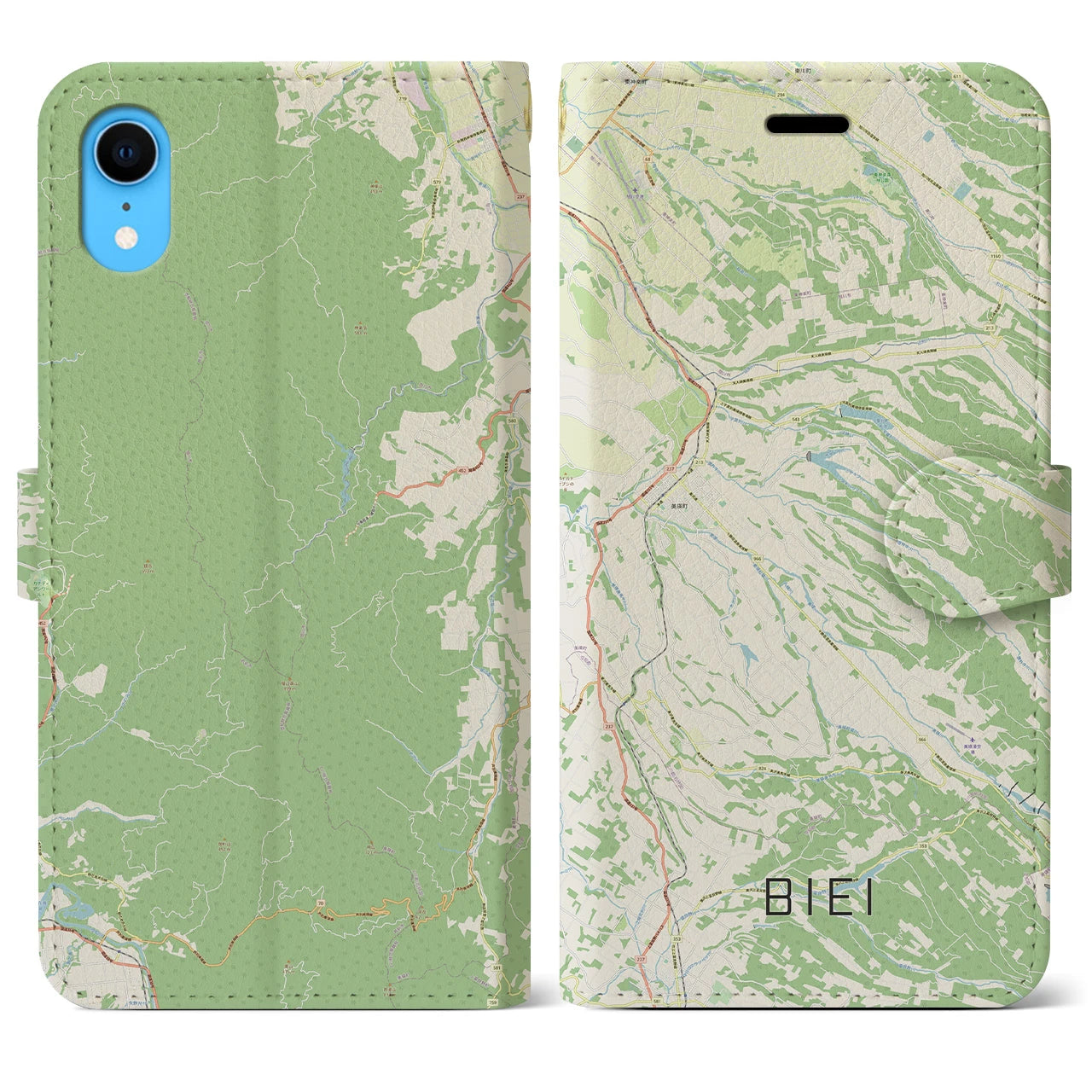 【美瑛(北海道)】地図柄iPhoneケース(手帳タイプ)ナチュラル・iPhone XR 用