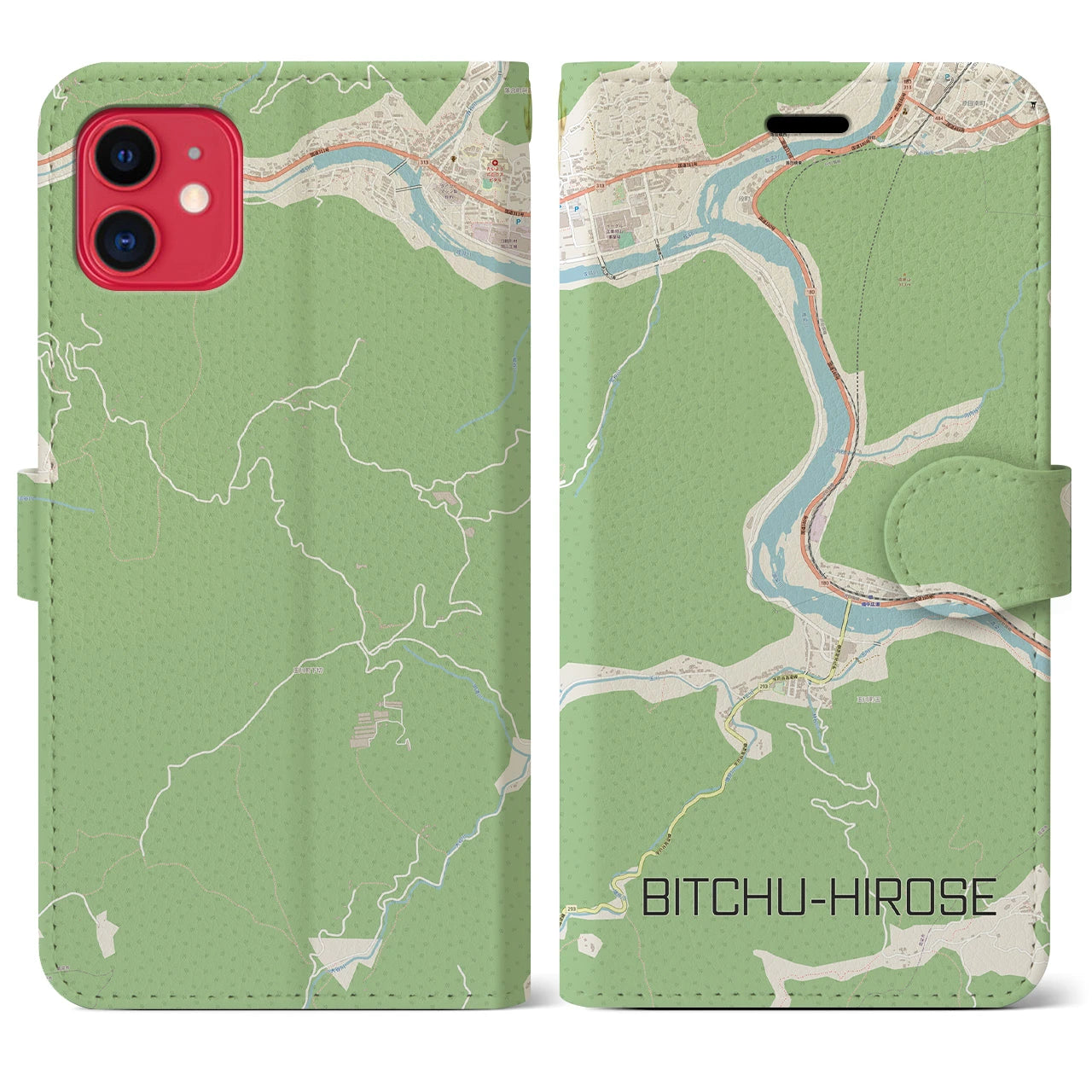 【備中広瀬(岡山県)】地図柄iPhoneケース(手帳タイプ)ナチュラル・iPhone 11 用