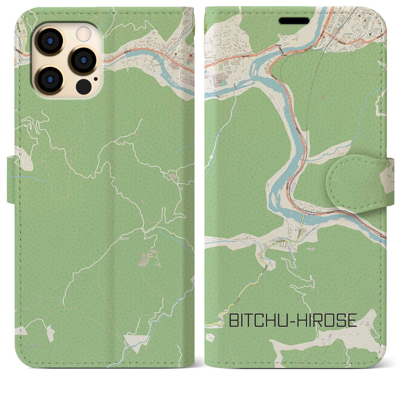 【備中広瀬(岡山県)】地図柄iPhoneケース(手帳タイプ)ナチュラル・iPhone 12 Pro Max 用