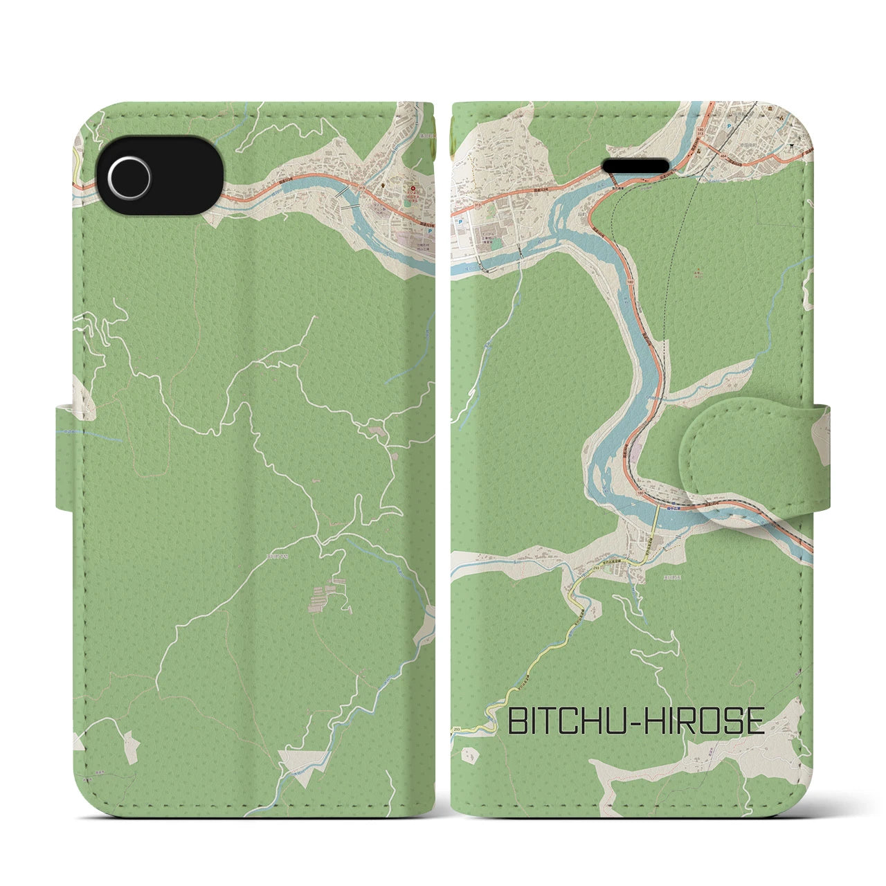 【備中広瀬(岡山県)】地図柄iPhoneケース(手帳タイプ)ナチュラル・iPhone SE(第3 / 第2世代) / 8 / 7 / 6s / 6 用