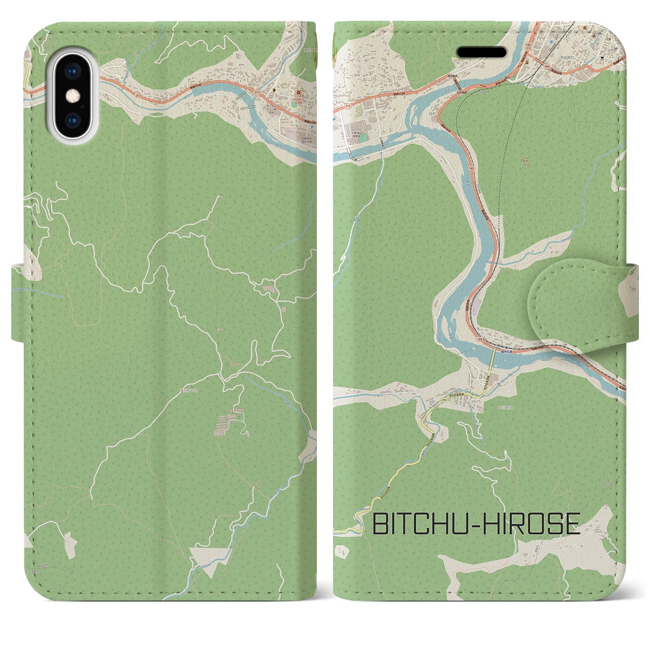 【備中広瀬(岡山県)】地図柄iPhoneケース(手帳タイプ)ナチュラル・iPhone XS Max 用