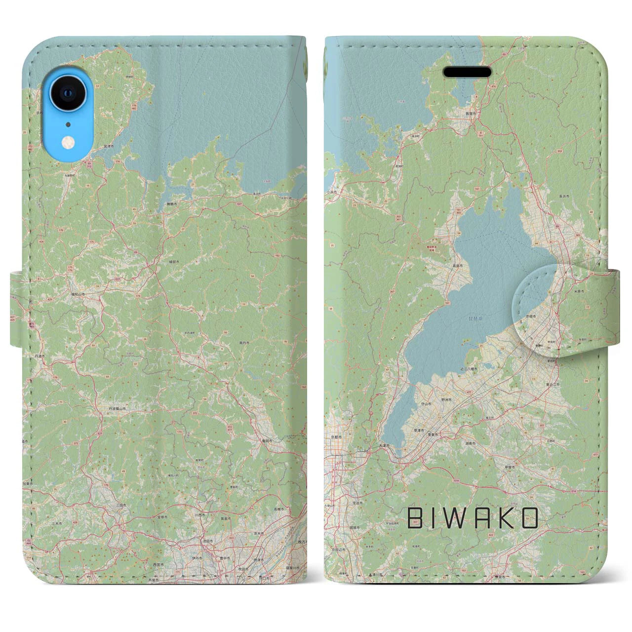 【琵琶湖2(滋賀県)】地図柄iPhoneケース(手帳タイプ)ナチュラル・iPhone XR 用