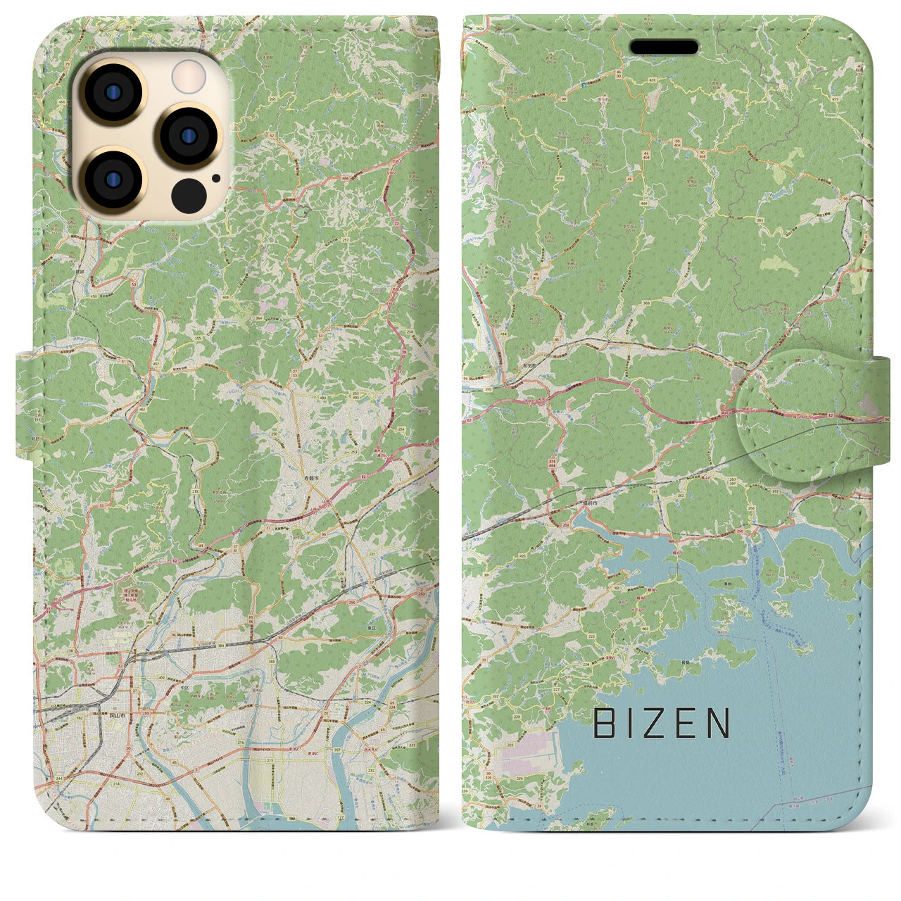 【備前(岡山県)】地図柄iPhoneケース(手帳タイプ)ナチュラル・iPhone 12 Pro Max 用
