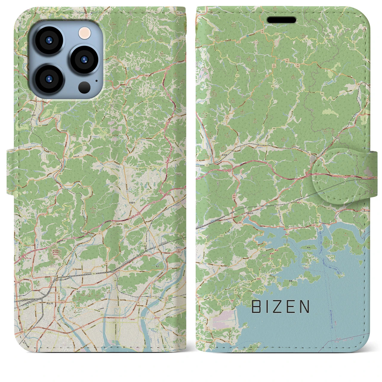 【備前(岡山県)】地図柄iPhoneケース(手帳タイプ)ナチュラル・iPhone 13 Pro Max 用