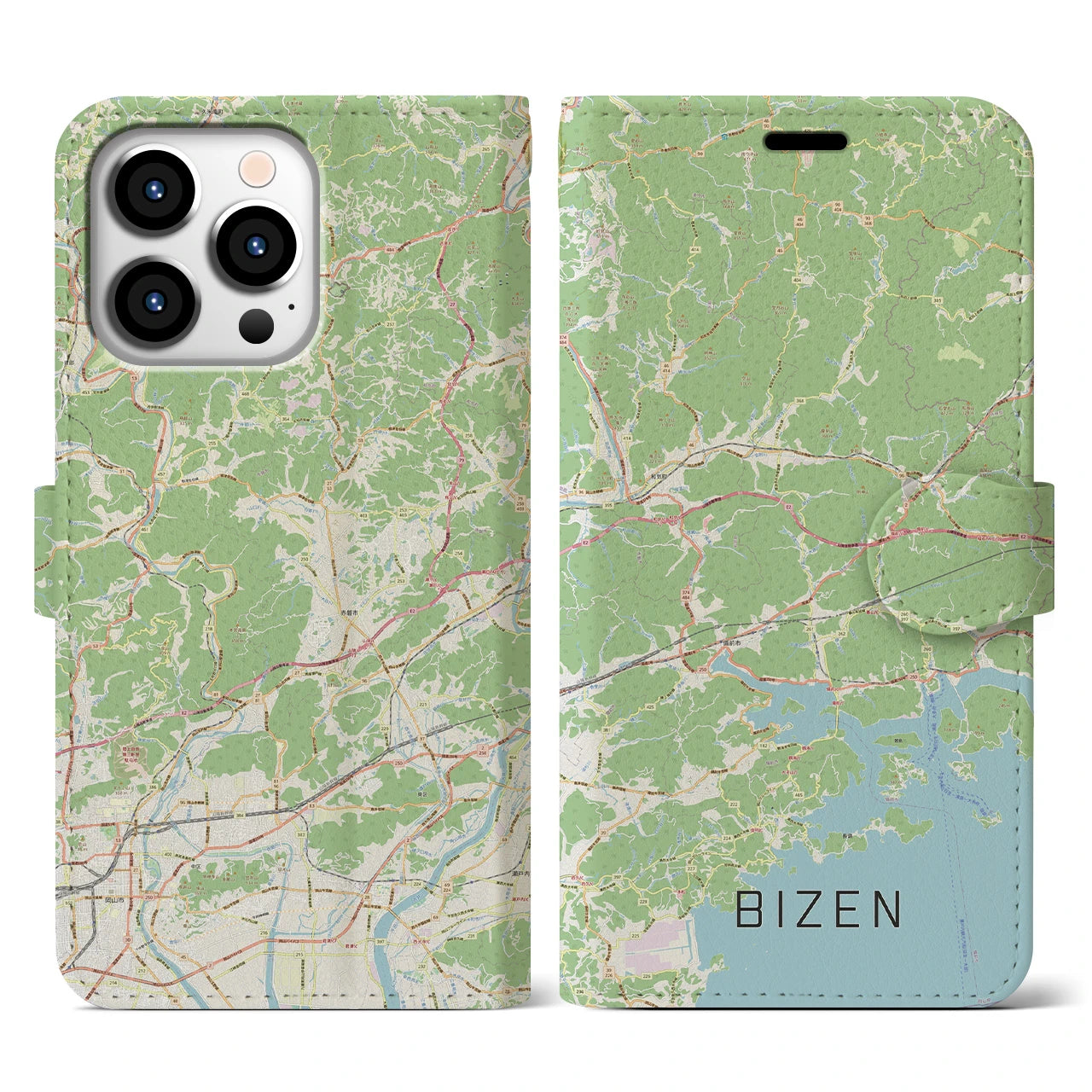 【備前(岡山県)】地図柄iPhoneケース(手帳タイプ)ナチュラル・iPhone 13 Pro 用