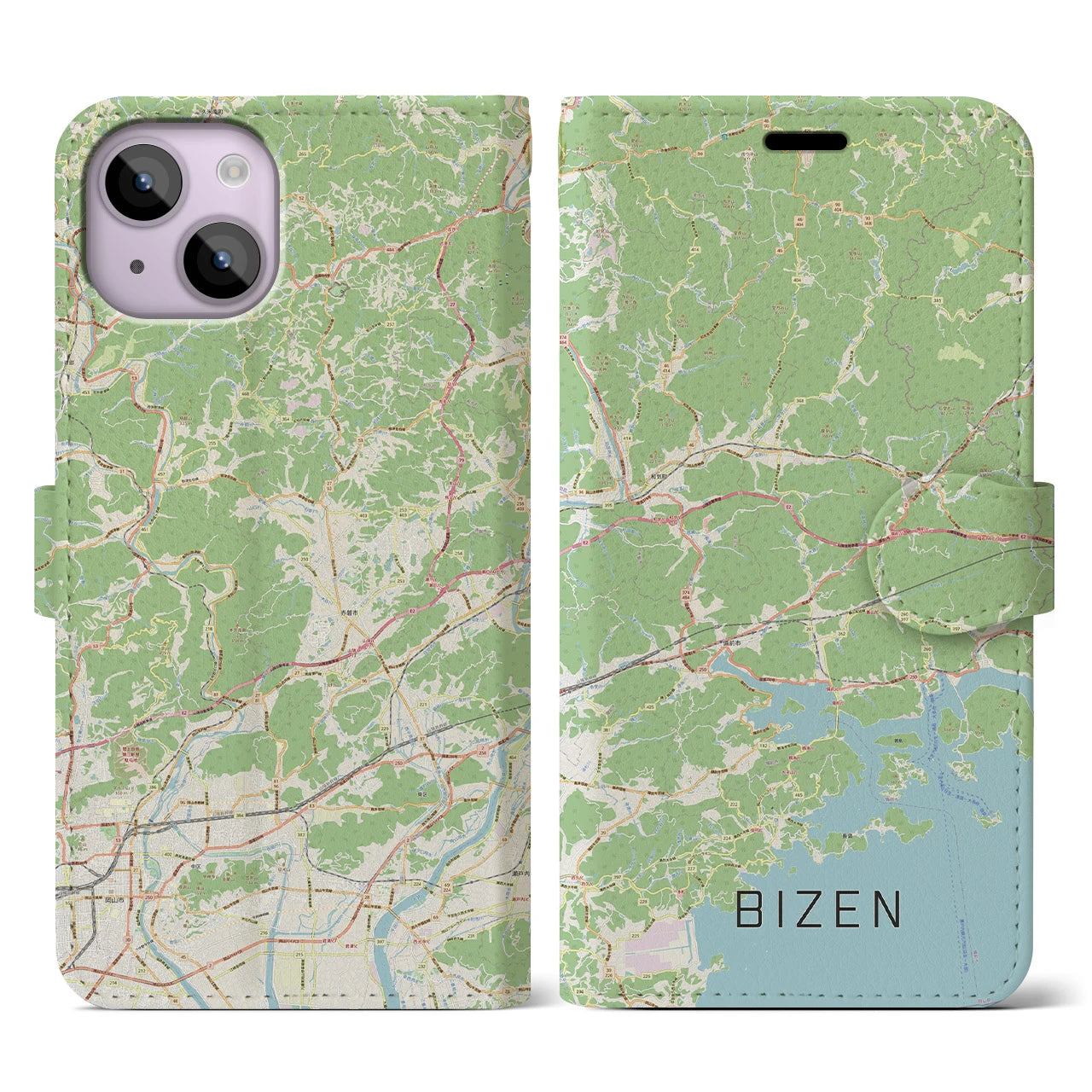 【備前(岡山県)】地図柄iPhoneケース(手帳タイプ)ナチュラル・iPhone 14 用