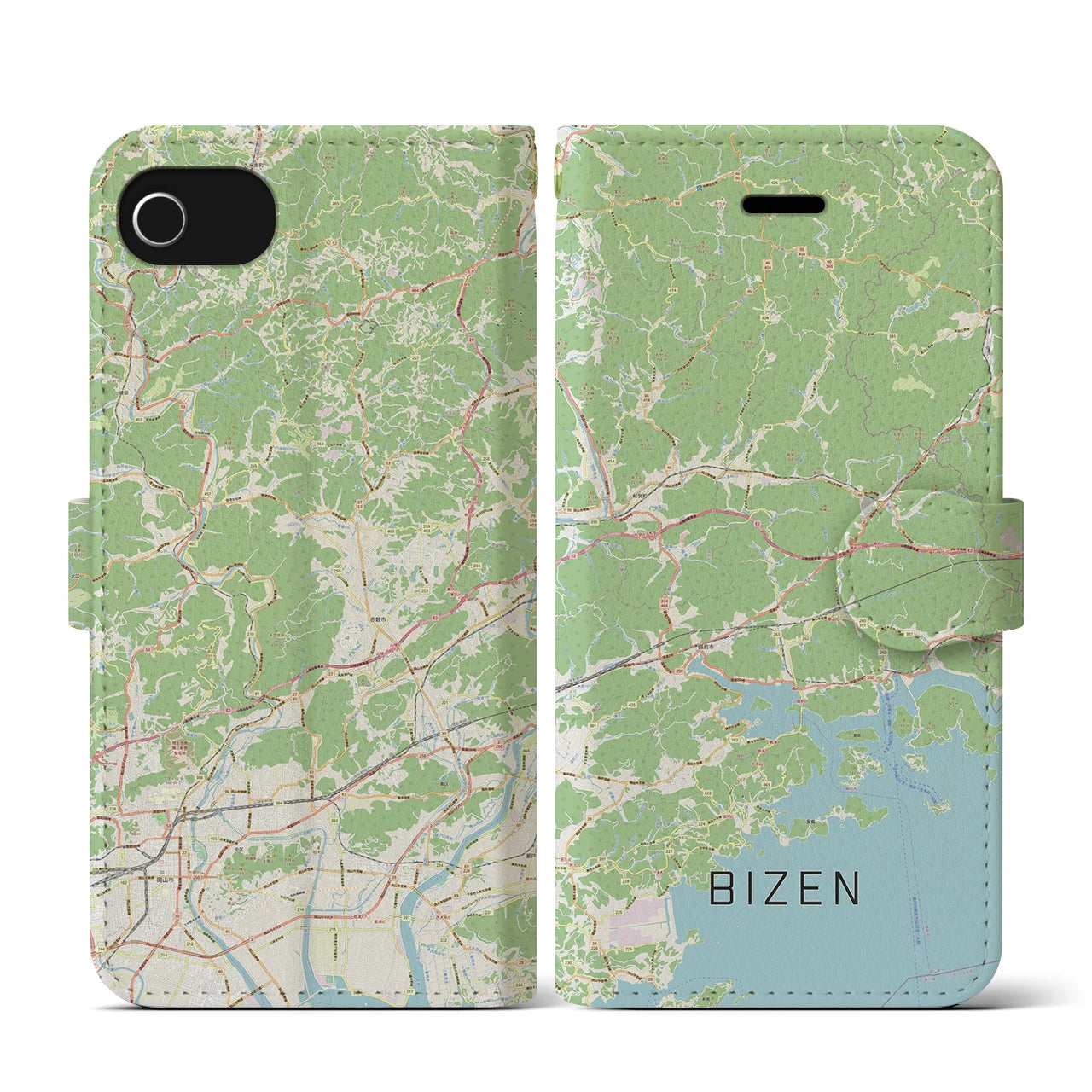 【備前(岡山県)】地図柄iPhoneケース(手帳タイプ)ナチュラル・iPhone SE(第3 / 第2世代) / 8 / 7 / 6s / 6 用