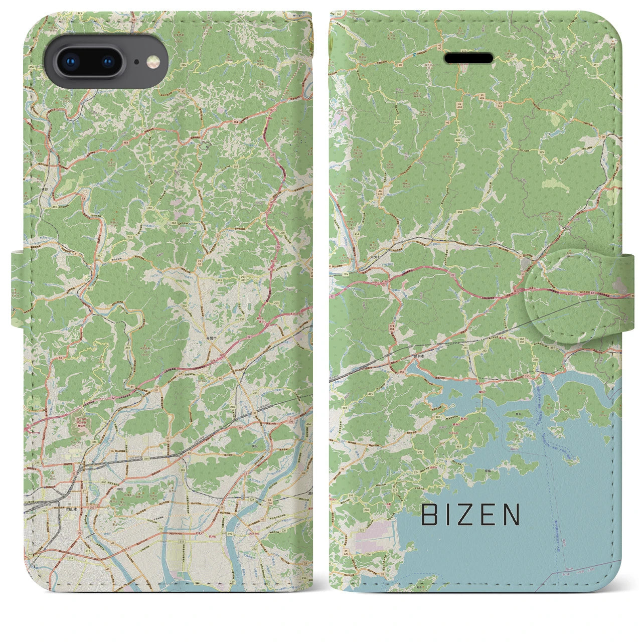【備前(岡山県)】地図柄iPhoneケース(手帳タイプ)ナチュラル・iPhone 8Plus /7Plus / 6sPlus / 6Plus 用