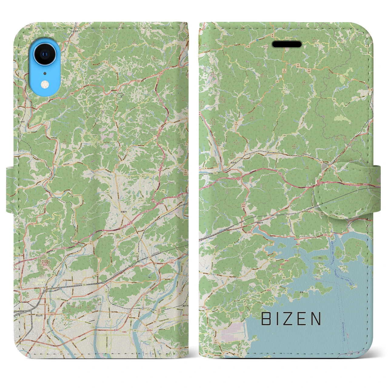【備前(岡山県)】地図柄iPhoneケース(手帳タイプ)ナチュラル・iPhone XR 用