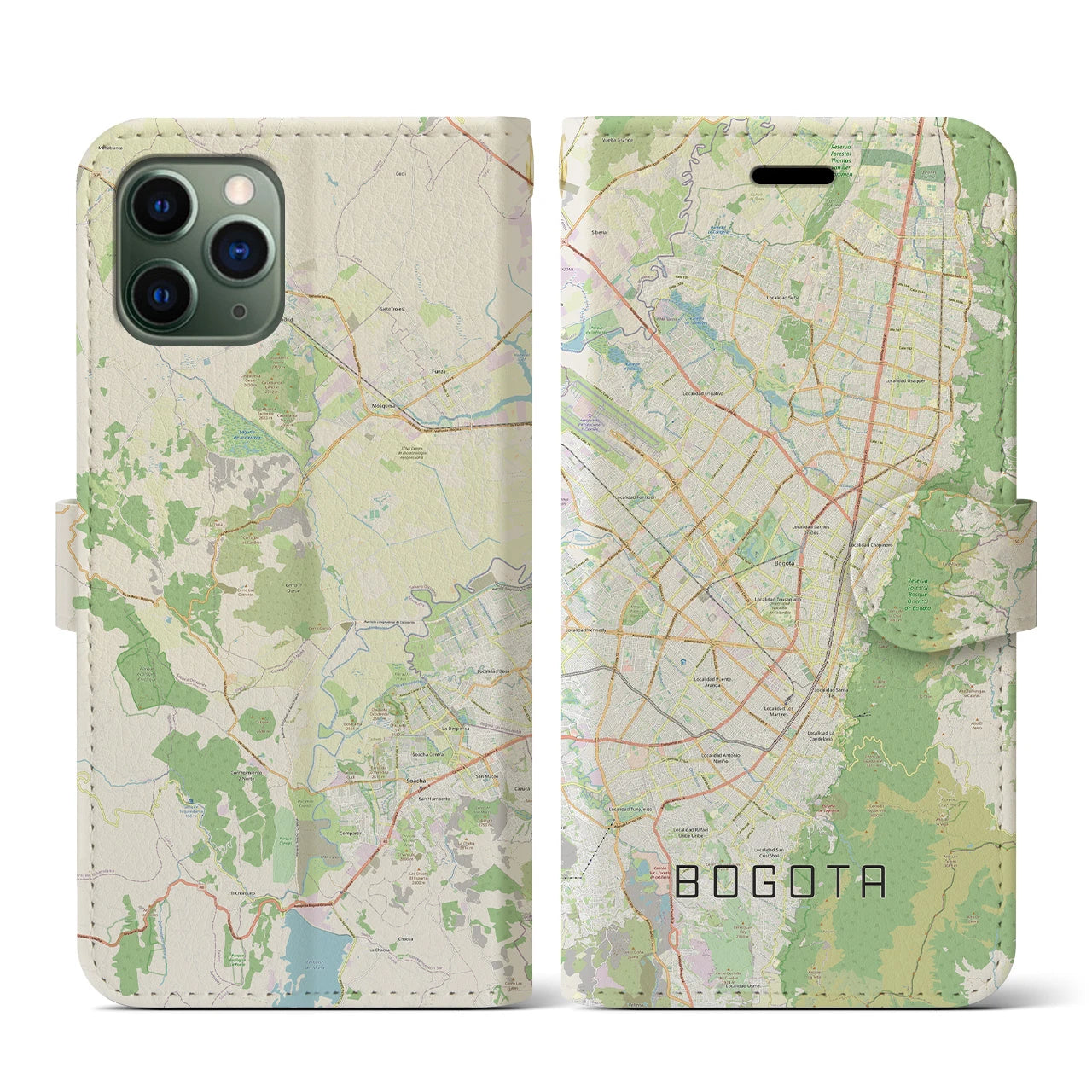 【ボゴタ(コロンビア)】地図柄iPhoneケース(手帳タイプ)ナチュラル・iPhone 11 Pro 用