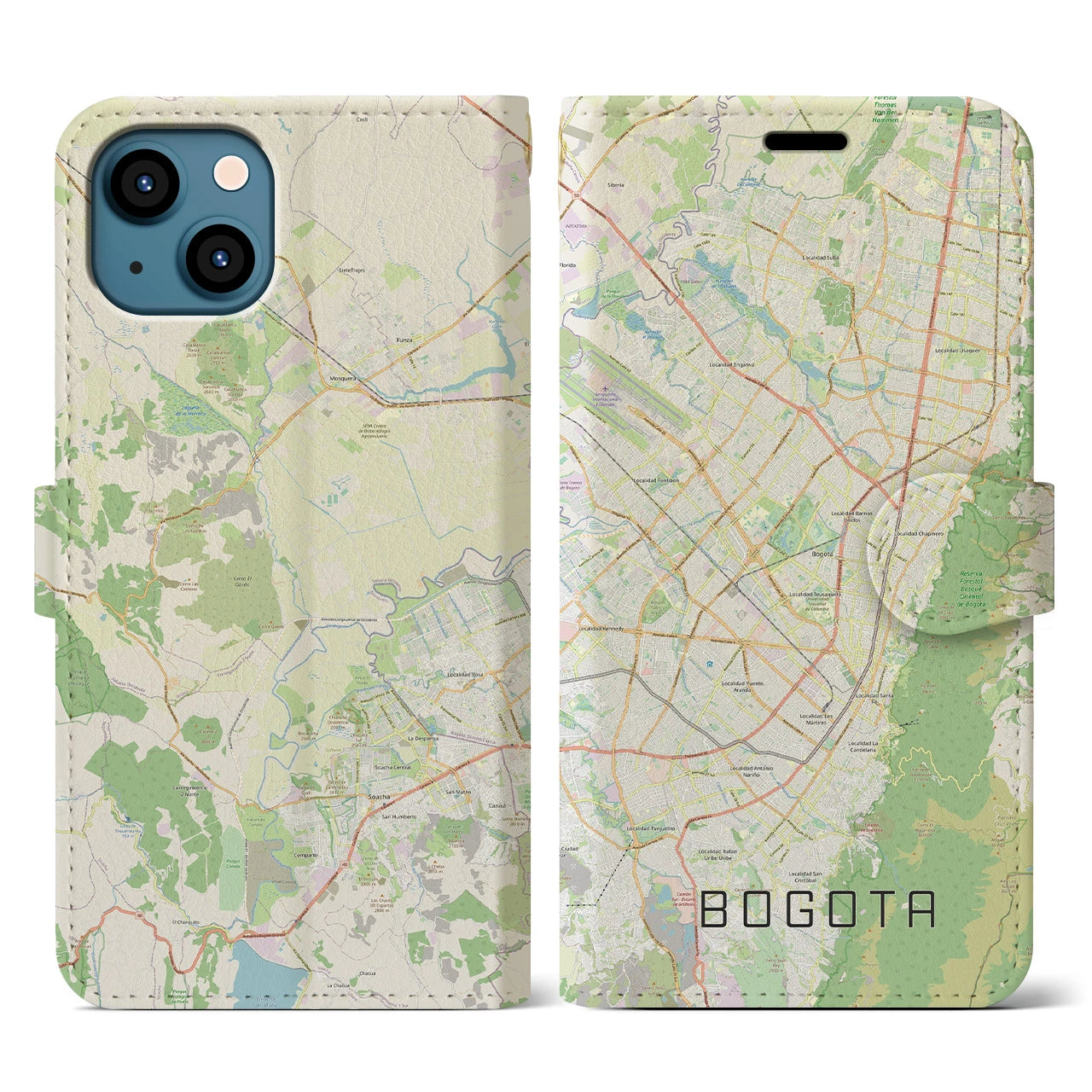 【ボゴタ(コロンビア)】地図柄iPhoneケース(手帳タイプ)ナチュラル・iPhone 13 用