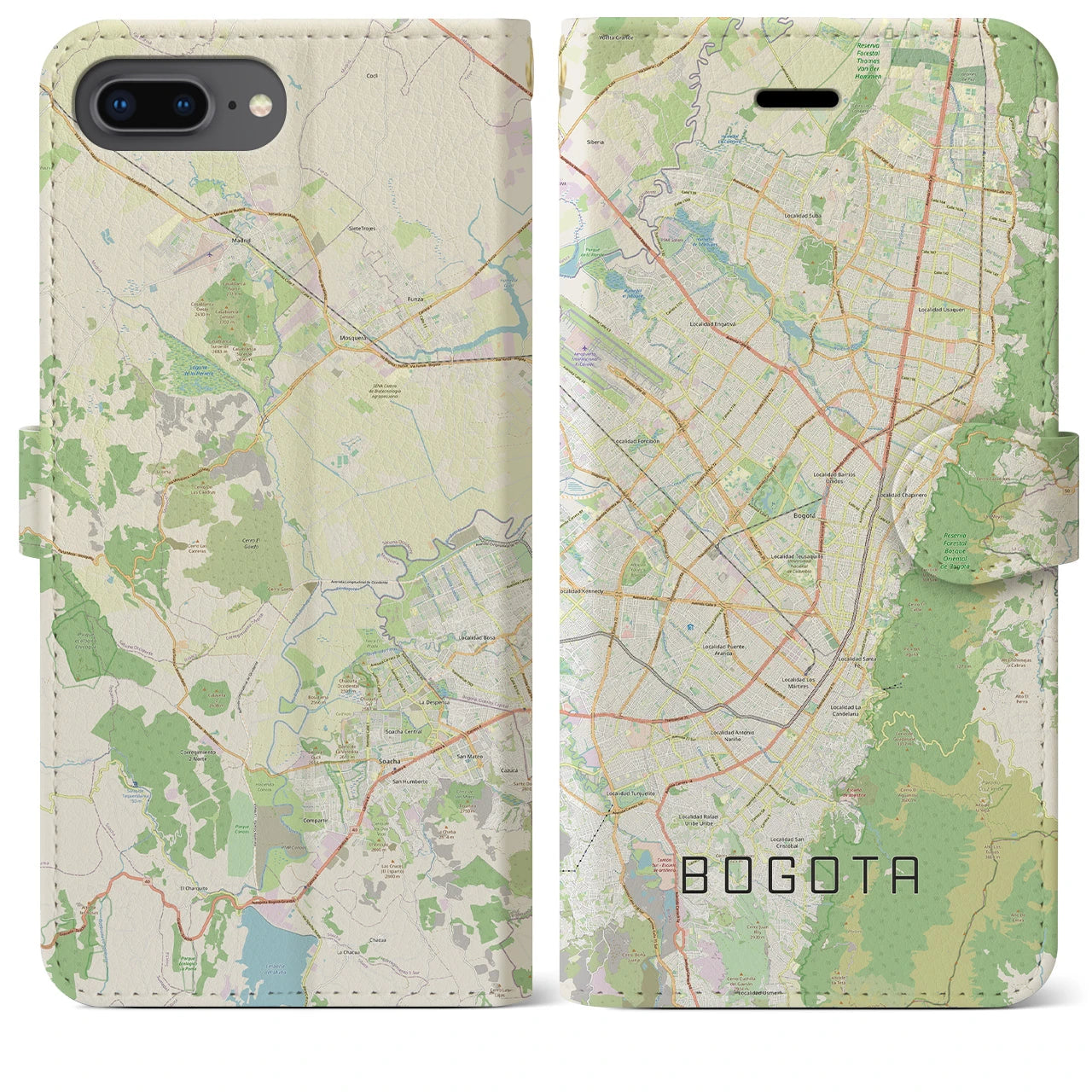 【ボゴタ(コロンビア)】地図柄iPhoneケース(手帳タイプ)ナチュラル・iPhone 8Plus /7Plus / 6sPlus / 6Plus 用