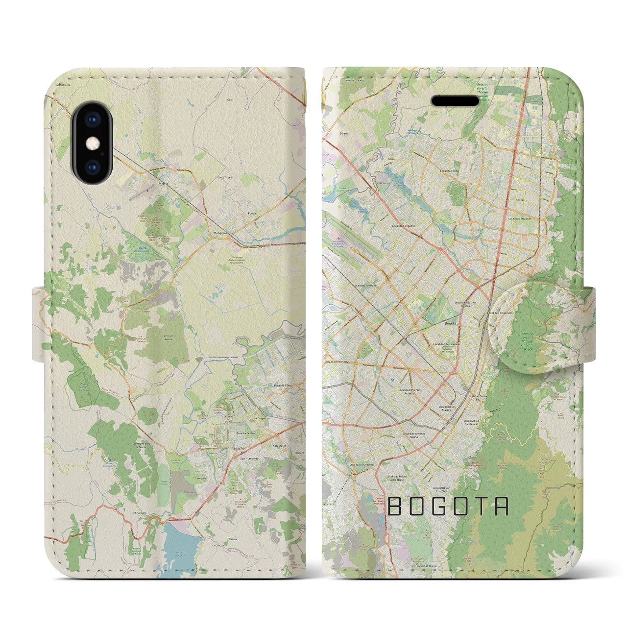 【ボゴタ(コロンビア)】地図柄iPhoneケース(手帳タイプ)ナチュラル・iPhone XS / X 用