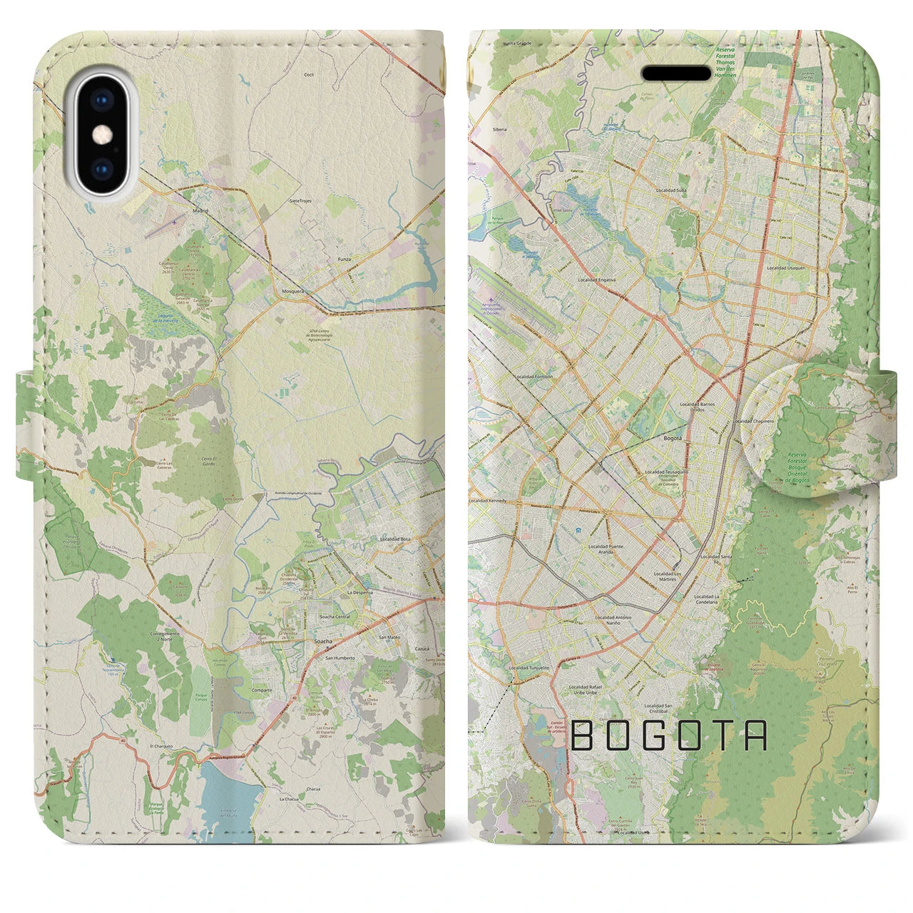 【ボゴタ(コロンビア)】地図柄iPhoneケース(手帳タイプ)ナチュラル・iPhone XS Max 用