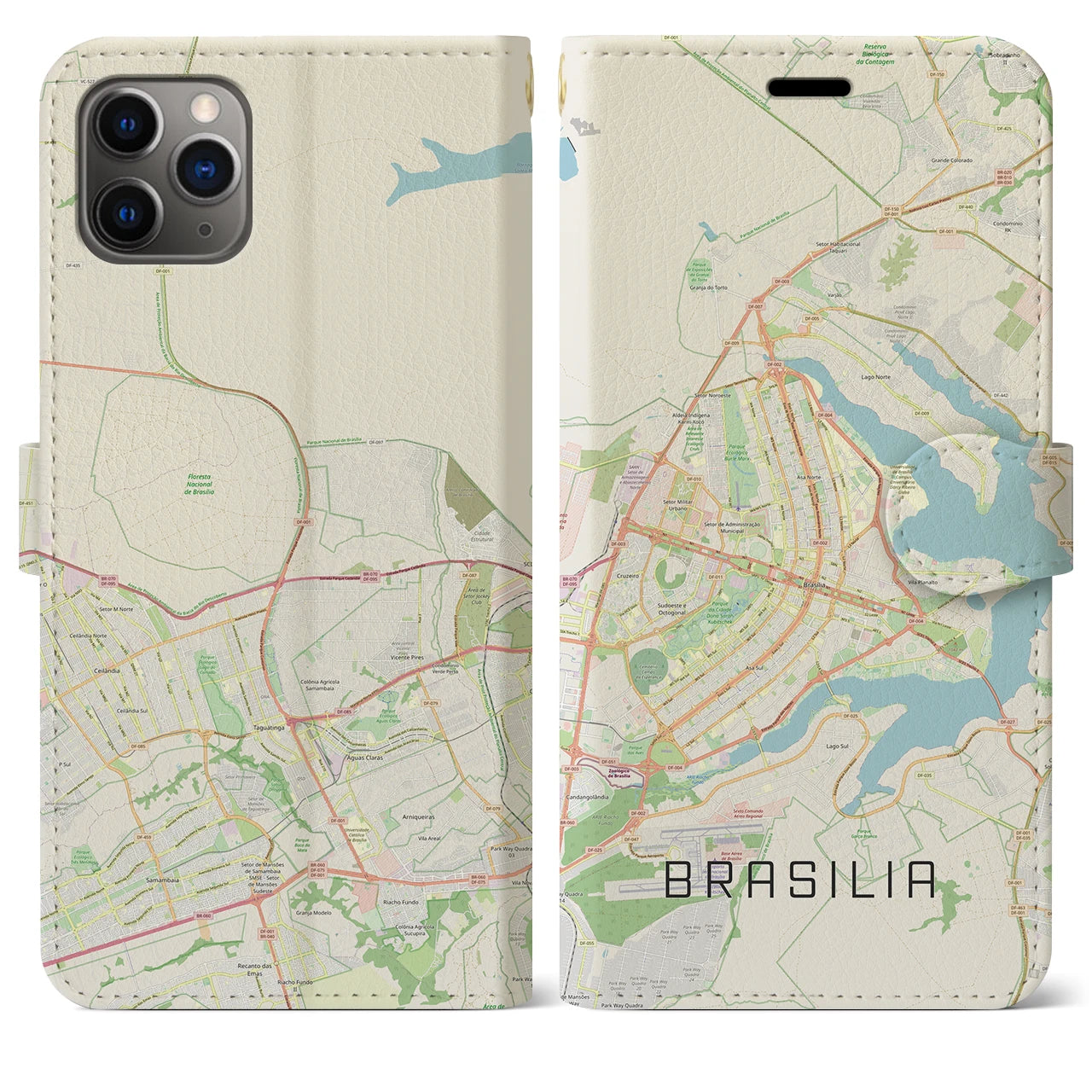 【ブラジリア(ブラジル)】地図柄iPhoneケース(手帳タイプ)ナチュラル・iPhone 11 Pro Max 用