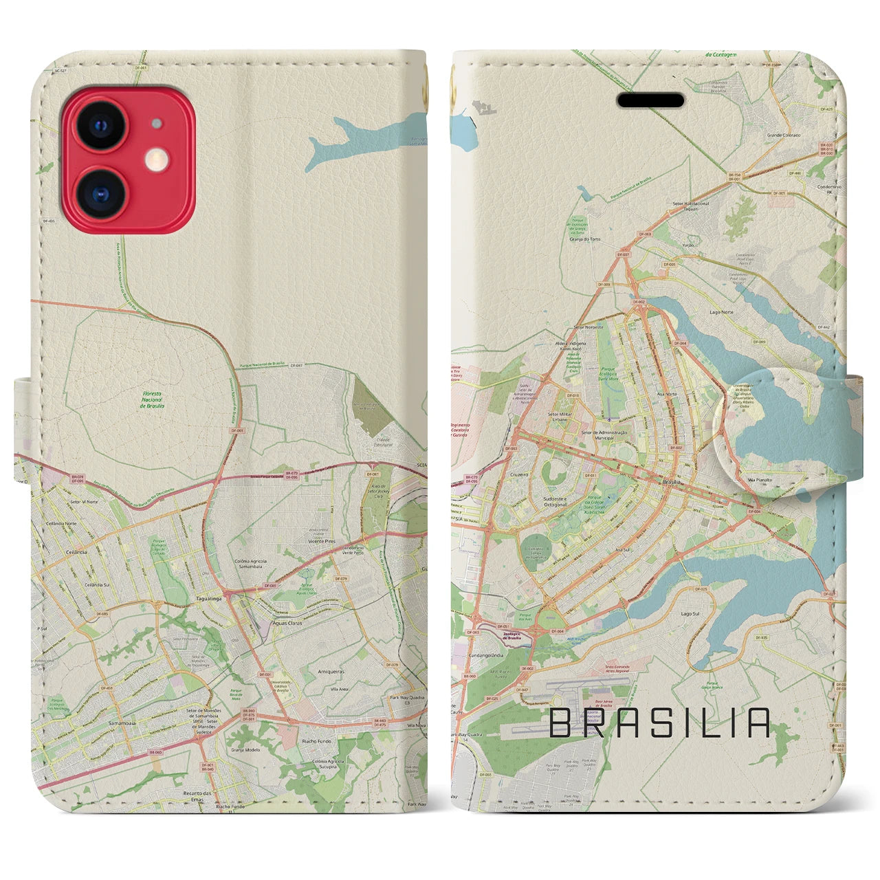 【ブラジリア(ブラジル)】地図柄iPhoneケース(手帳タイプ)ナチュラル・iPhone 11 用
