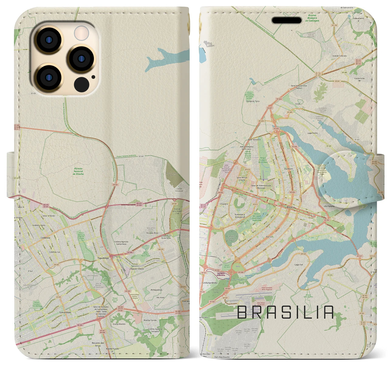 【ブラジリア(ブラジル)】地図柄iPhoneケース(手帳タイプ)ナチュラル・iPhone 12 Pro Max 用
