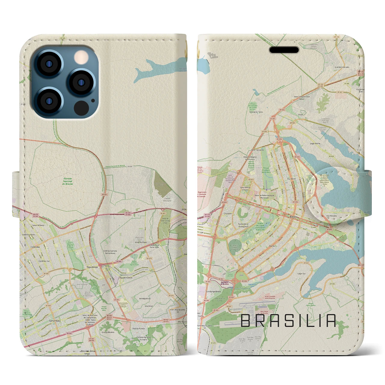 【ブラジリア(ブラジル)】地図柄iPhoneケース(手帳タイプ)ナチュラル・iPhone 12 / 12 Pro 用