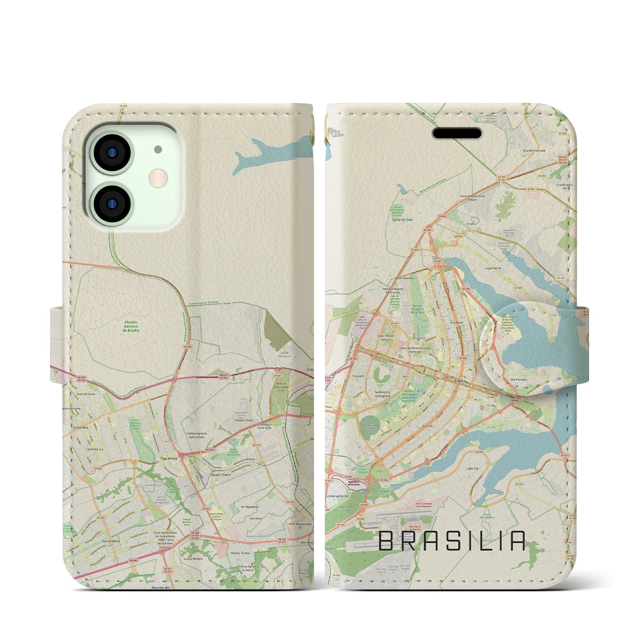 【ブラジリア(ブラジル)】地図柄iPhoneケース(手帳タイプ)ナチュラル・iPhone 12 mini 用