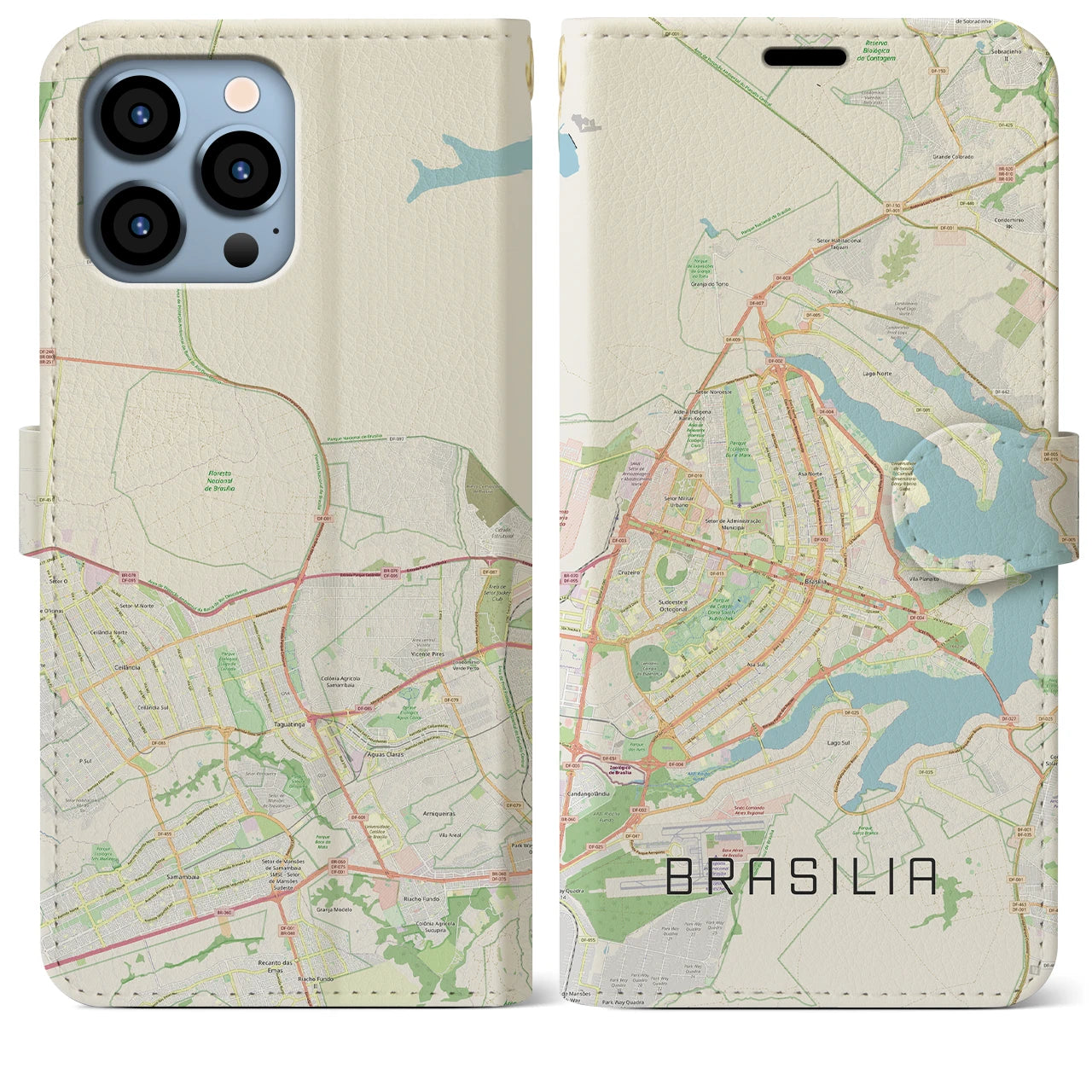 【ブラジリア(ブラジル)】地図柄iPhoneケース(手帳タイプ)ナチュラル・iPhone 13 Pro Max 用