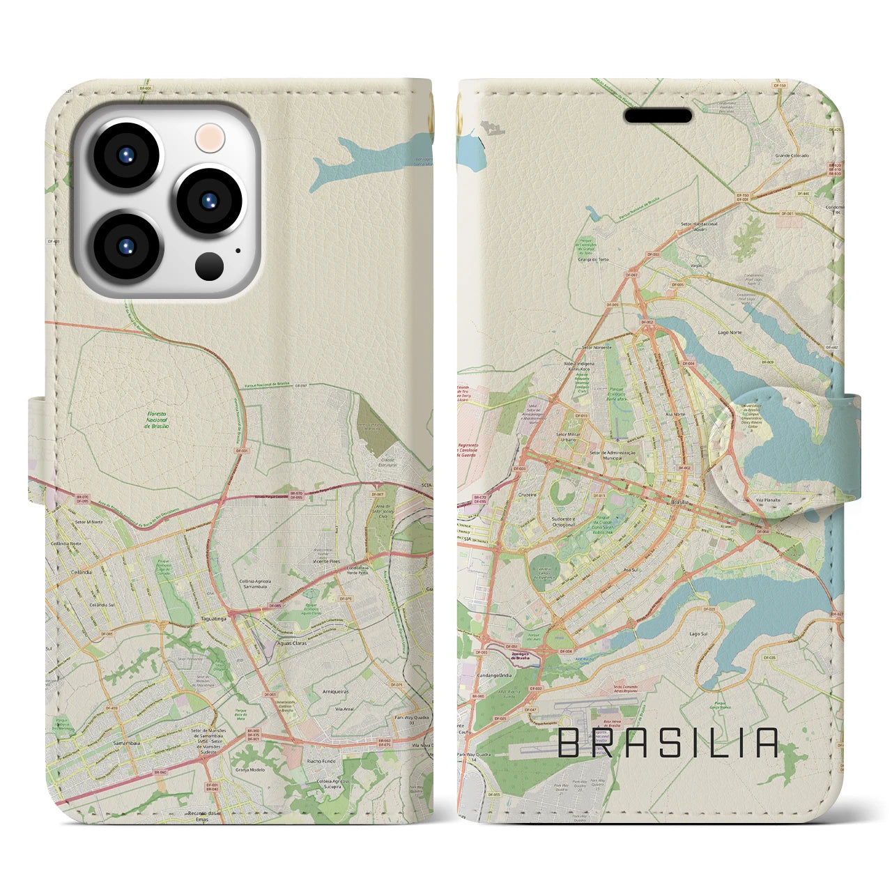 【ブラジリア(ブラジル)】地図柄iPhoneケース(手帳タイプ)ナチュラル・iPhone 13 Pro 用