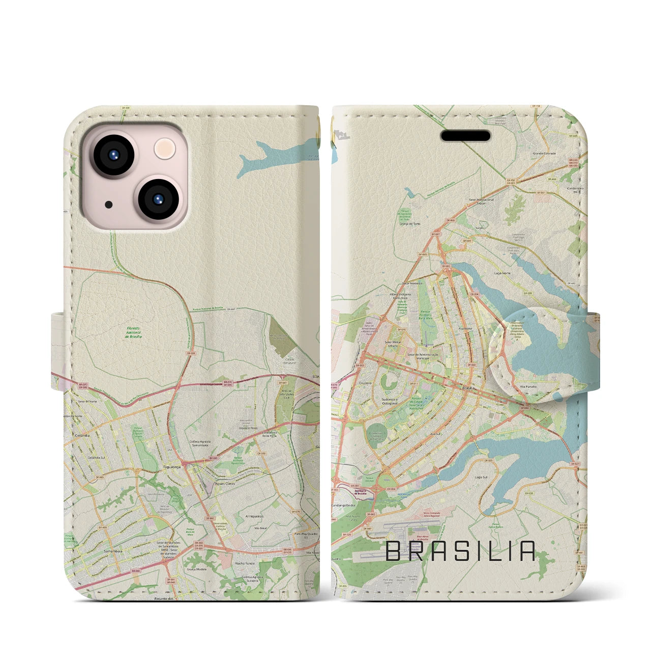 【ブラジリア(ブラジル)】地図柄iPhoneケース(手帳タイプ)ナチュラル・iPhone 13 mini 用