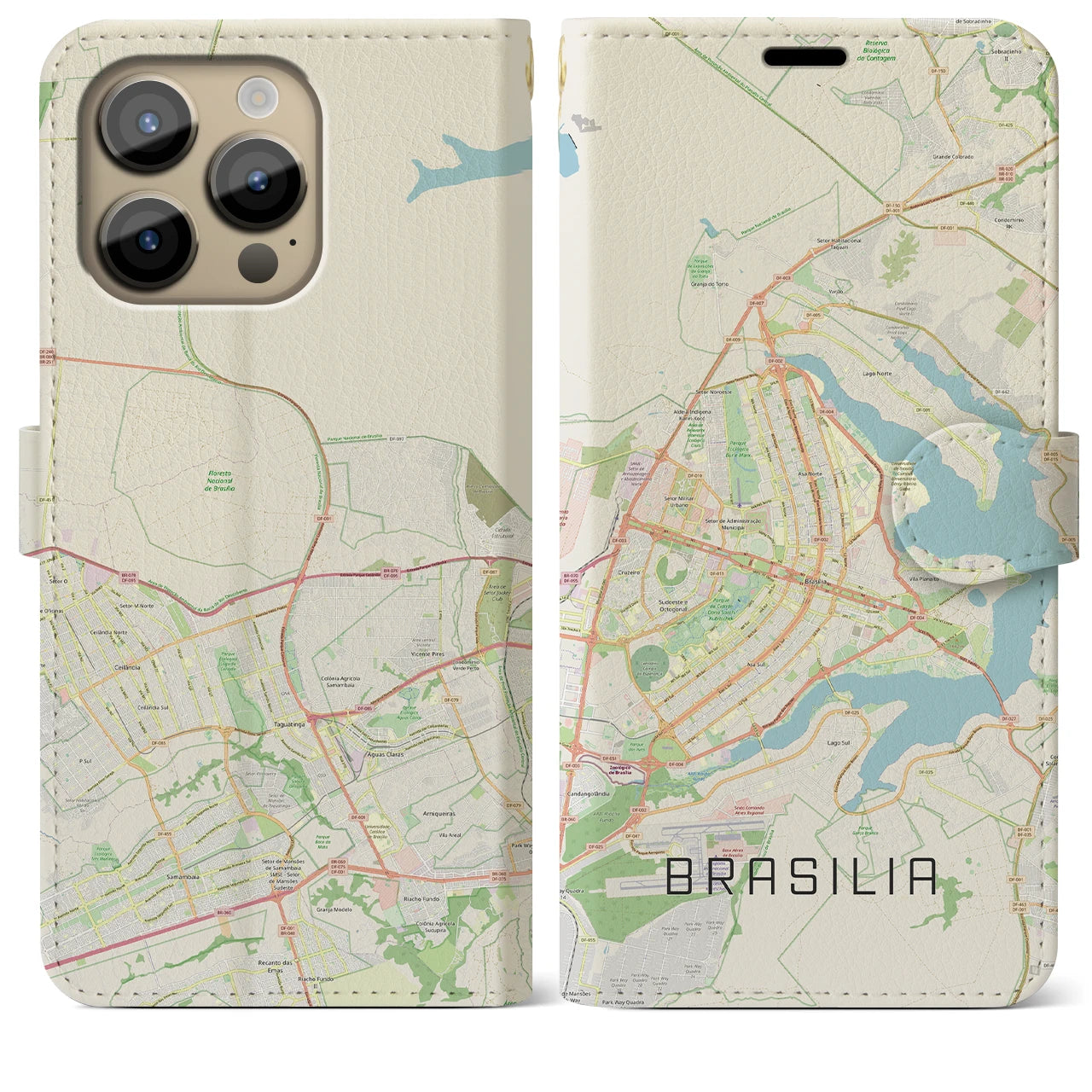 【ブラジリア(ブラジル)】地図柄iPhoneケース(手帳タイプ)ナチュラル・iPhone 14 Pro Max 用