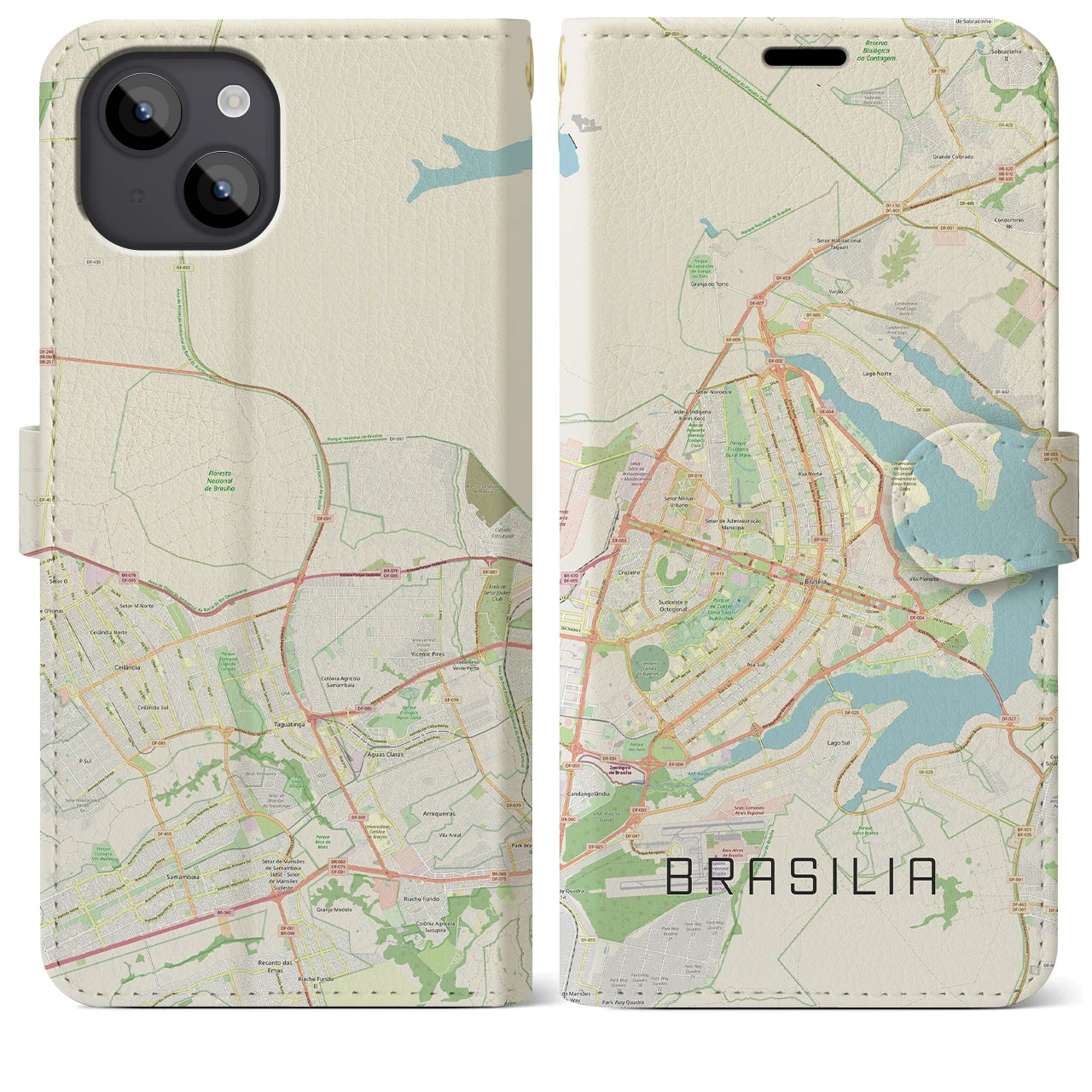 【ブラジリア(ブラジル)】地図柄iPhoneケース(手帳タイプ)ナチュラル・iPhone 14 Plus 用