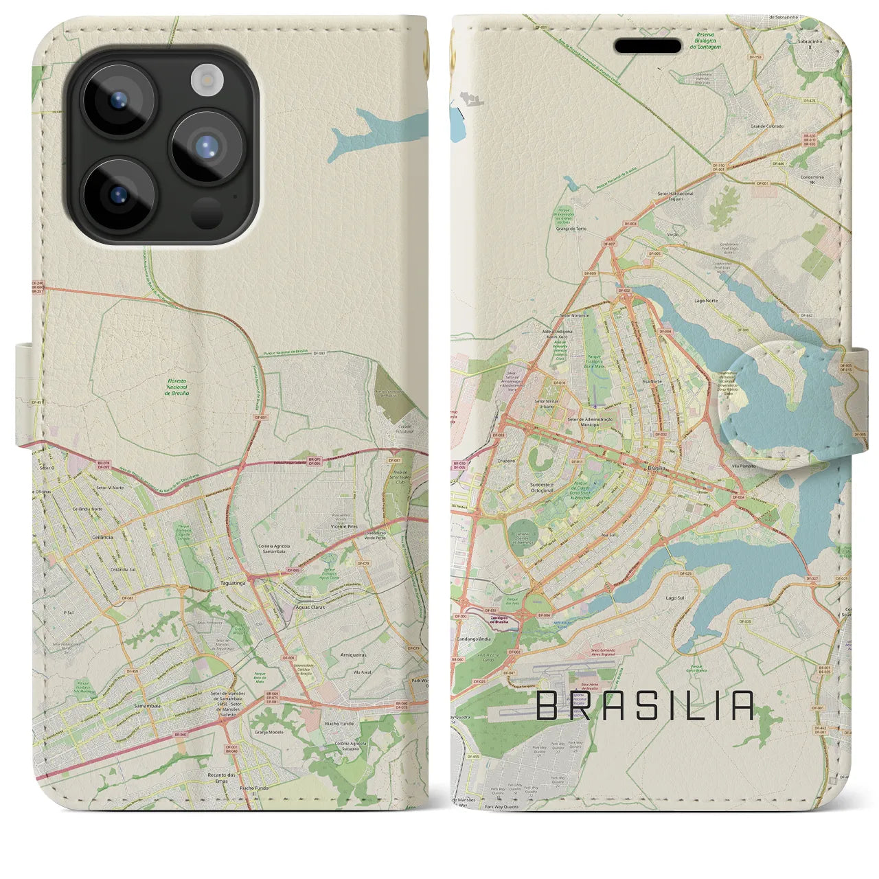 【ブラジリア(ブラジル)】地図柄iPhoneケース(手帳タイプ)ナチュラル・iPhone 15 Pro Max 用