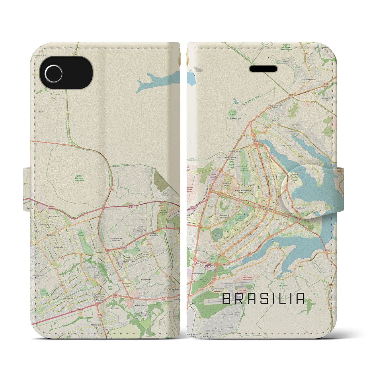【ブラジリア(ブラジル)】地図柄iPhoneケース(手帳タイプ)ナチュラル・iPhone SE(第3 / 第2世代) / 8 / 7 / 6s / 6 用