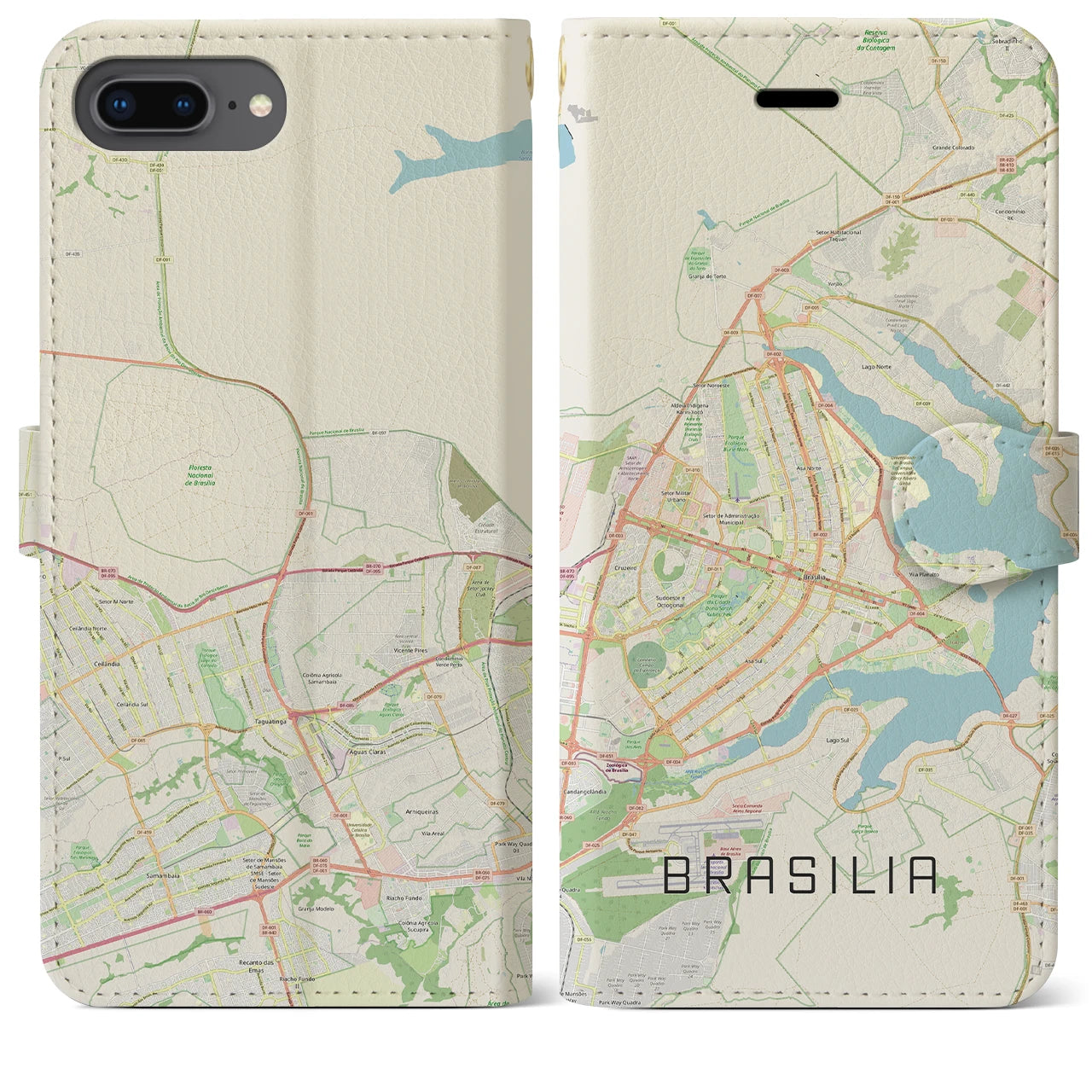 【ブラジリア(ブラジル)】地図柄iPhoneケース(手帳タイプ)ナチュラル・iPhone 8Plus /7Plus / 6sPlus / 6Plus 用