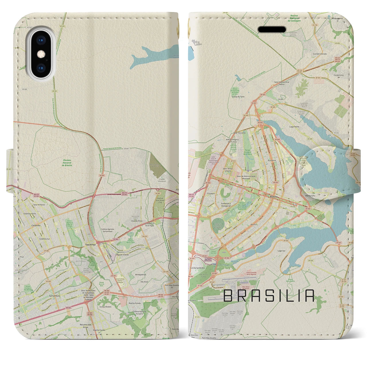 【ブラジリア(ブラジル)】地図柄iPhoneケース(手帳タイプ)ナチュラル・iPhone XS Max 用